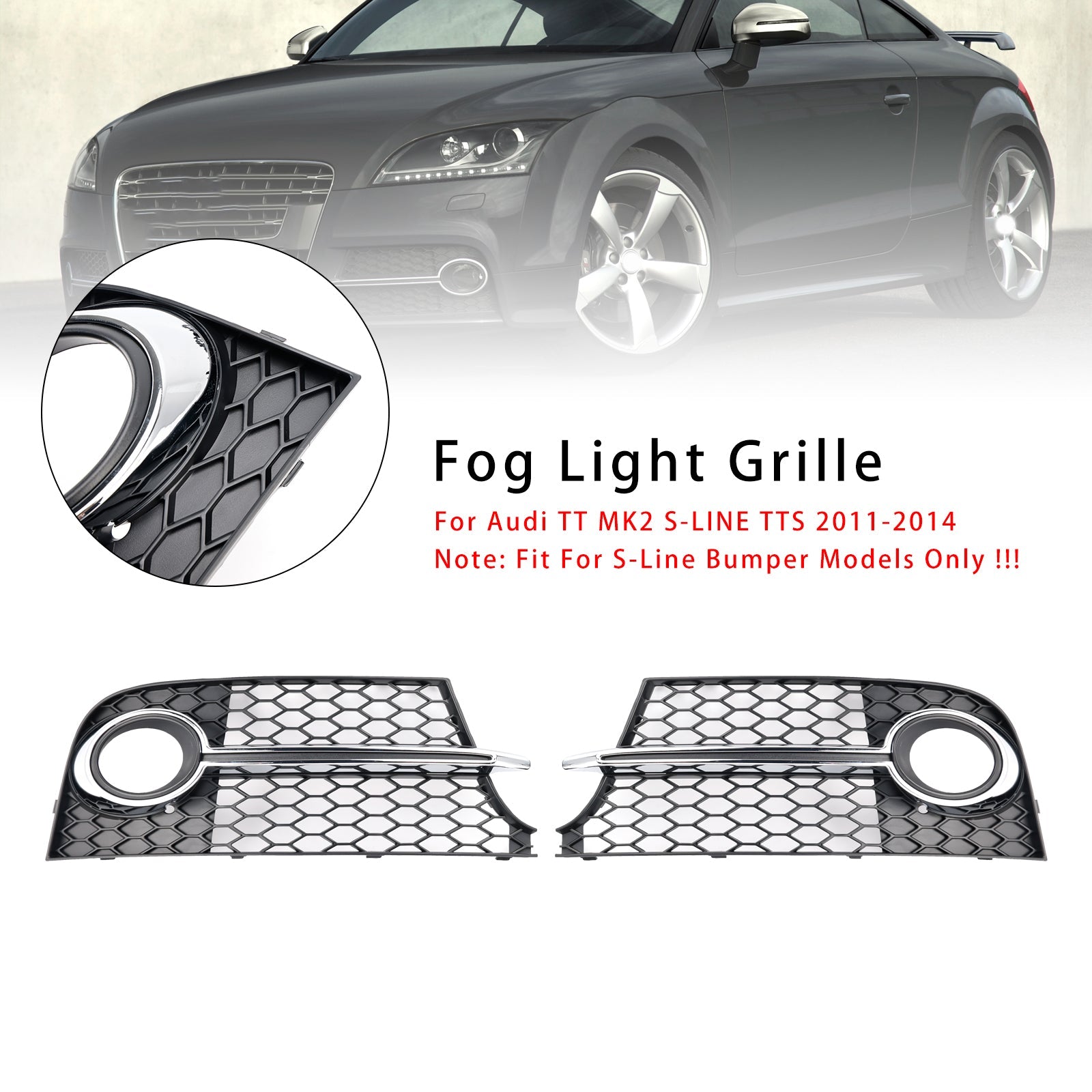 2011-2014 Audi TT MK2 S-Line TTS Chrome Front Bumper Fog Light Grille