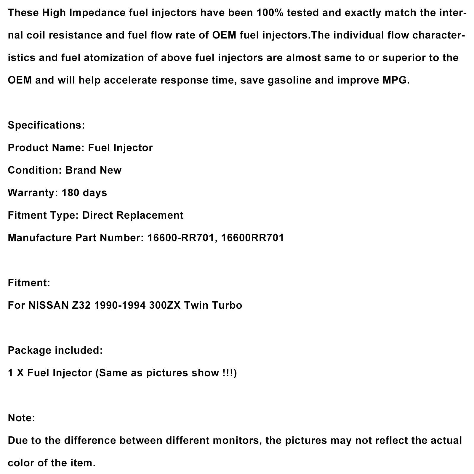 1990-1994 NISSAN Z32 300ZX Twin Turbo 1PCS Fuel Injector 16600-RR701
