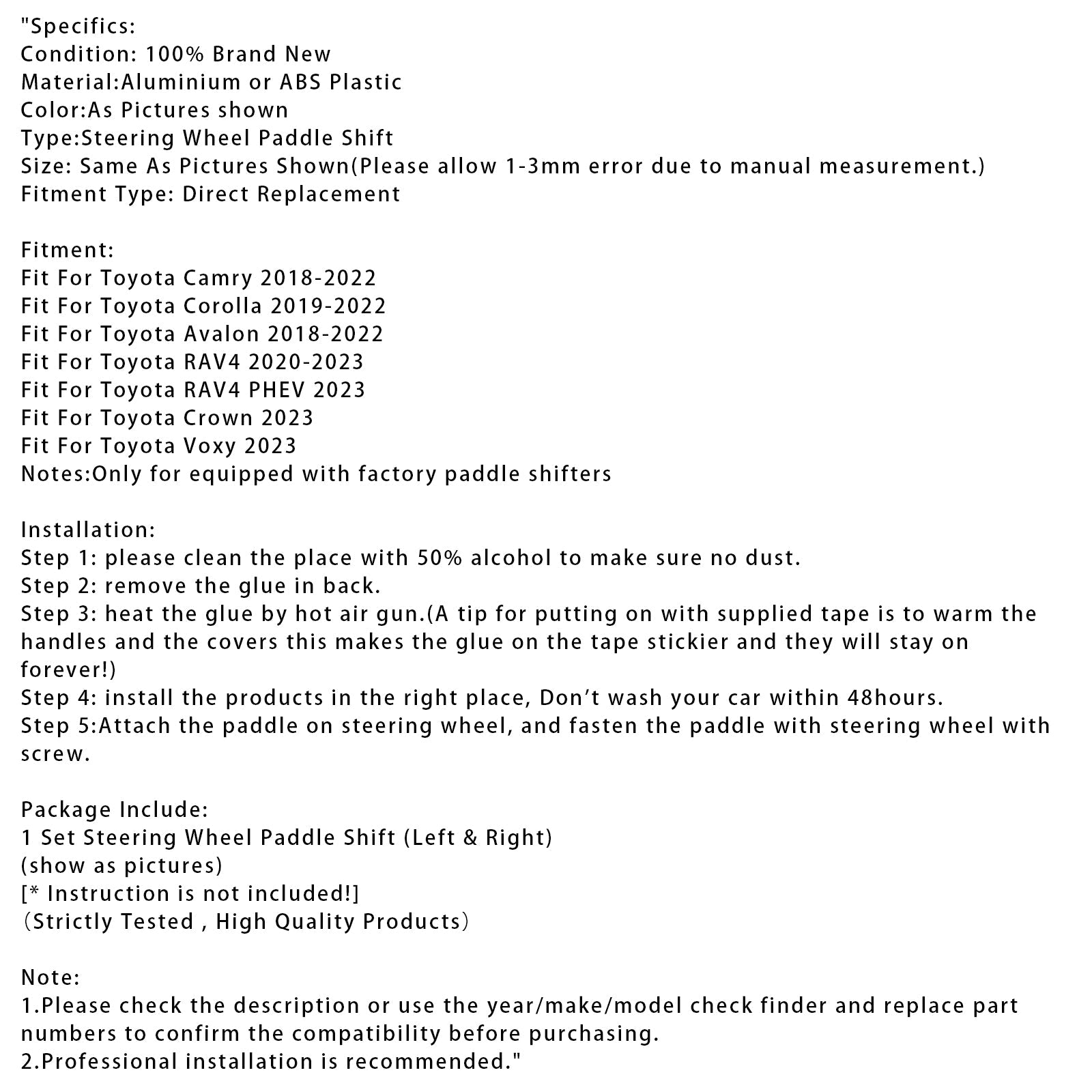 Steering Wheel Paddle Shifter Extension For Toyota Camry Avalon