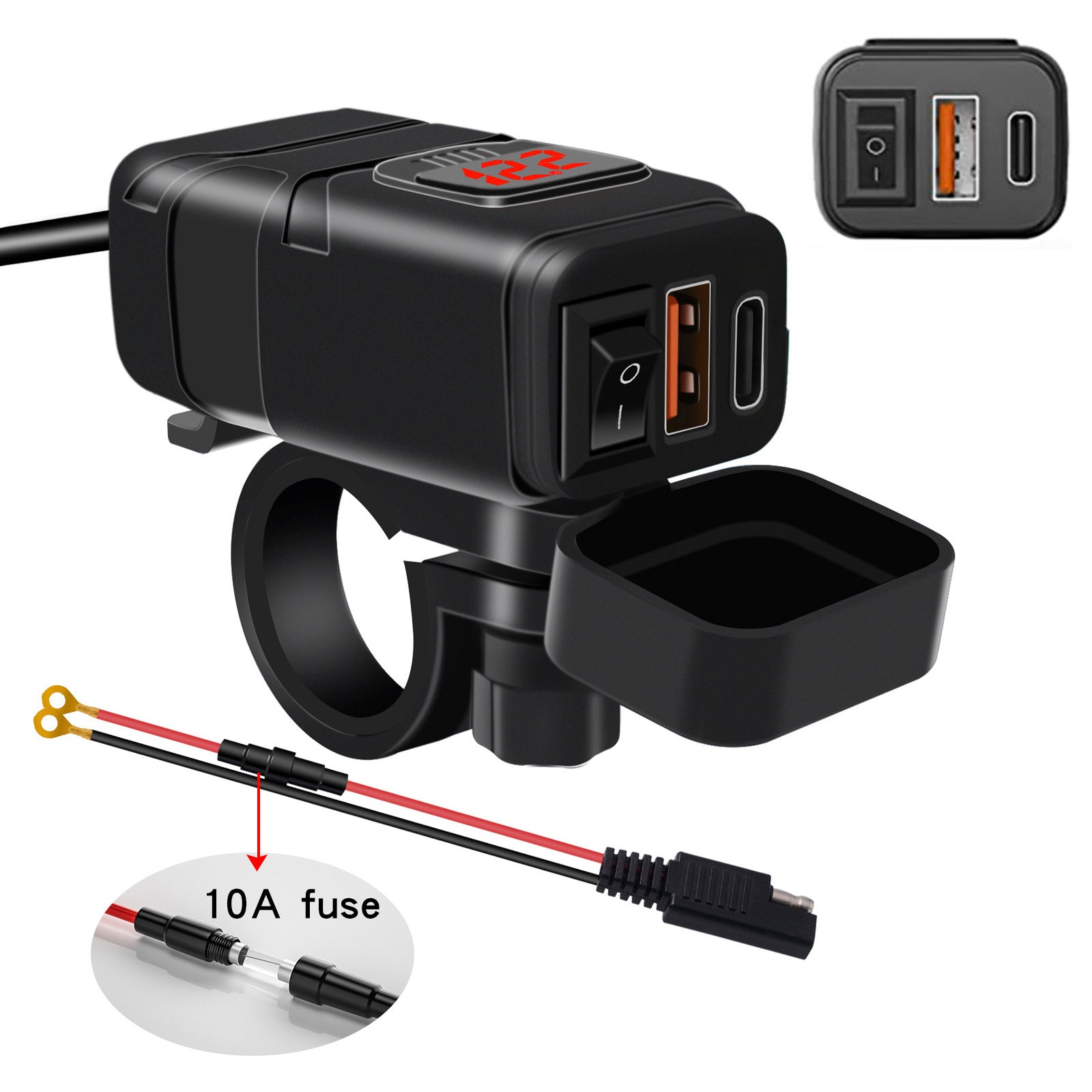 Motorcycle USB Super Fast Charger Handlebar Holder PD+QC3.0 Tpye-C Power Adapter