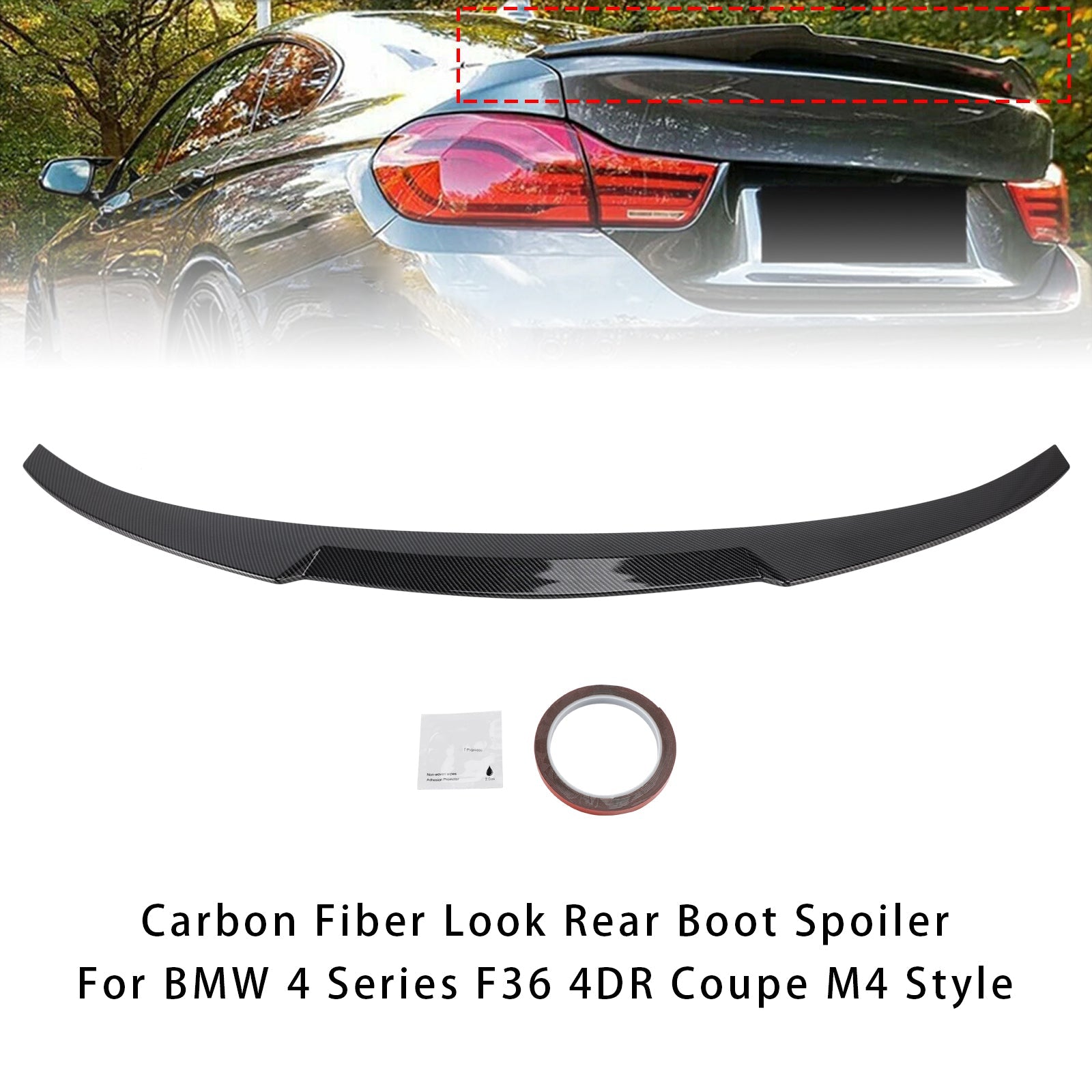 Carbon Fiber Look Rear Boot Spoiler For BMW 4 Series F36 4DR Coupe M4 Style