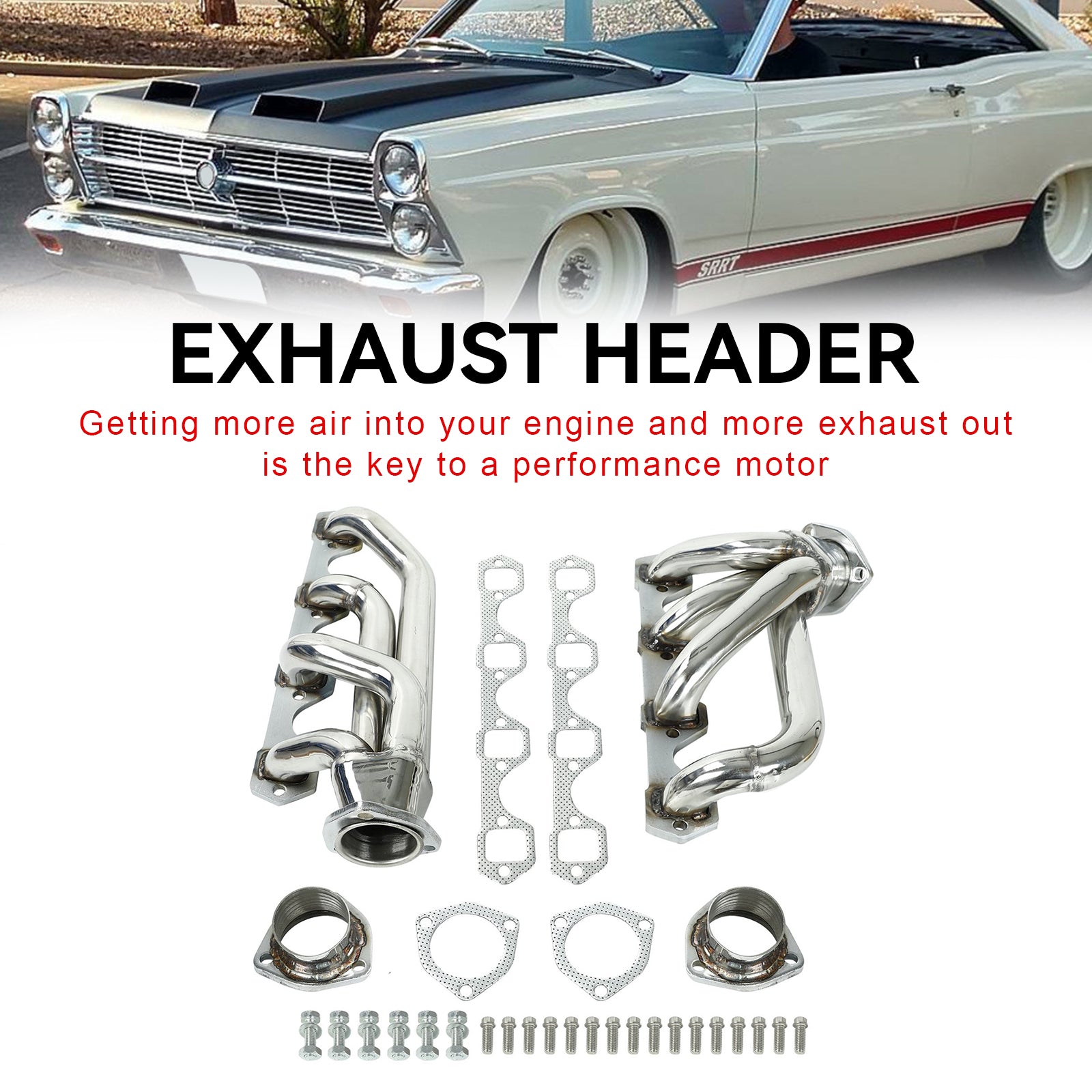 Stainless Exhaust Header fit Ford Mustang 1964-1977 302CU 5.0 260 289 302 V8