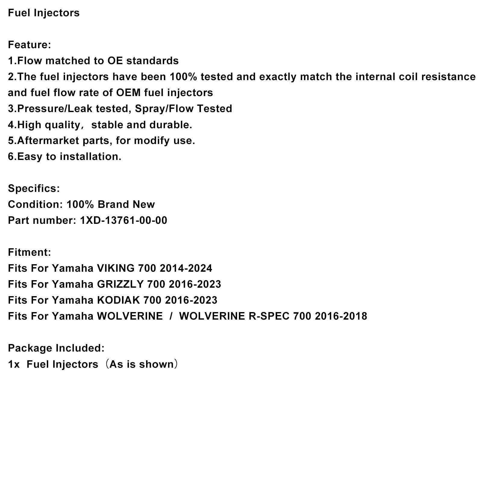 Fuel Injectors Fit for Yamaha GRIZZLY 700 VIKING KODIAK 1XD-13761-00-00