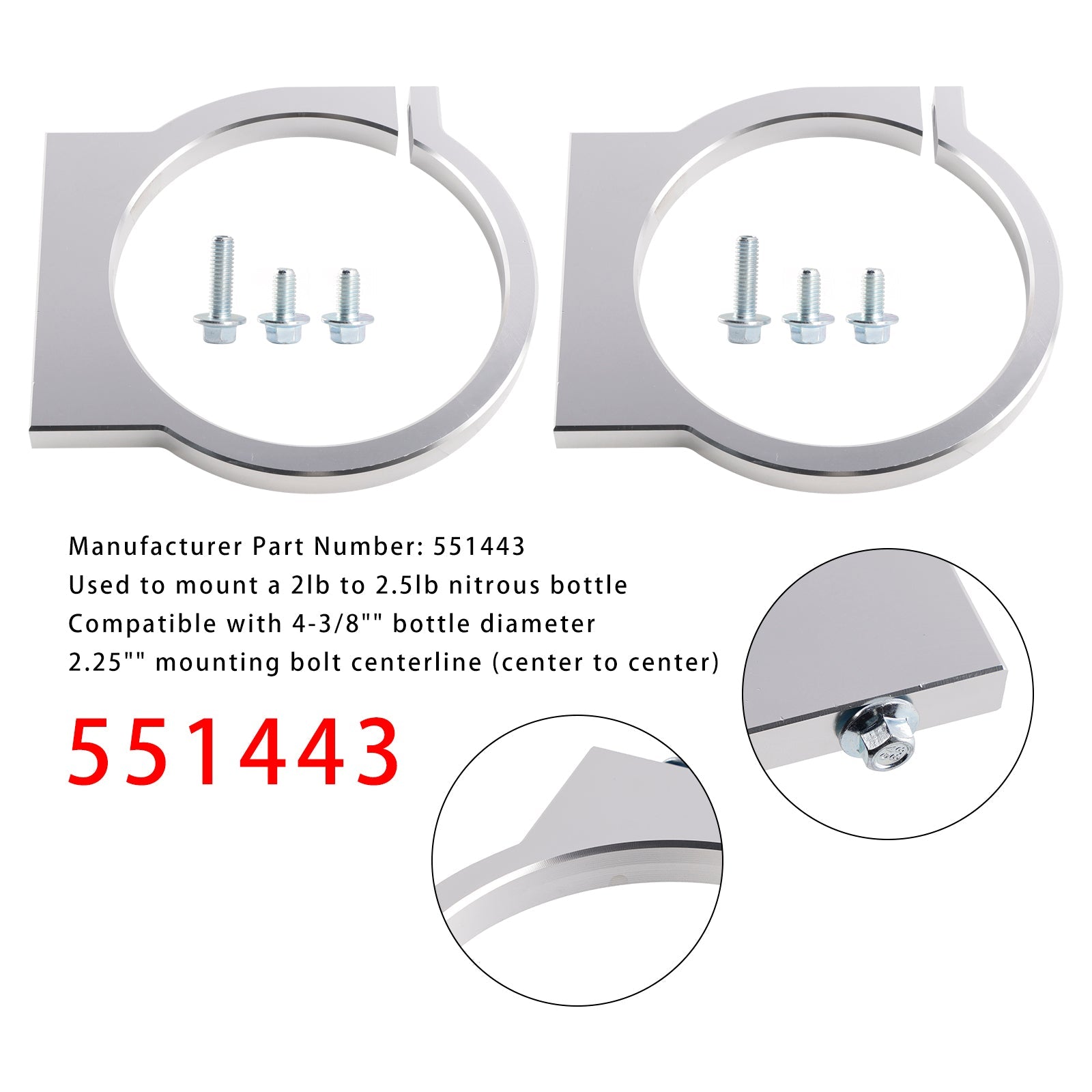 2 Pack 2lb Nitrous Bottle Bracket 2.5 4-3/8" Bottle Diameter Tank Mount