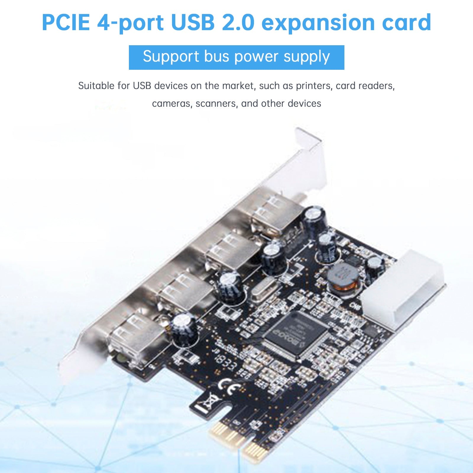 HUB 2.0 PCIE to USB 2.0 Expansion Card Moschip Adapter Card 4PIN Power Supply