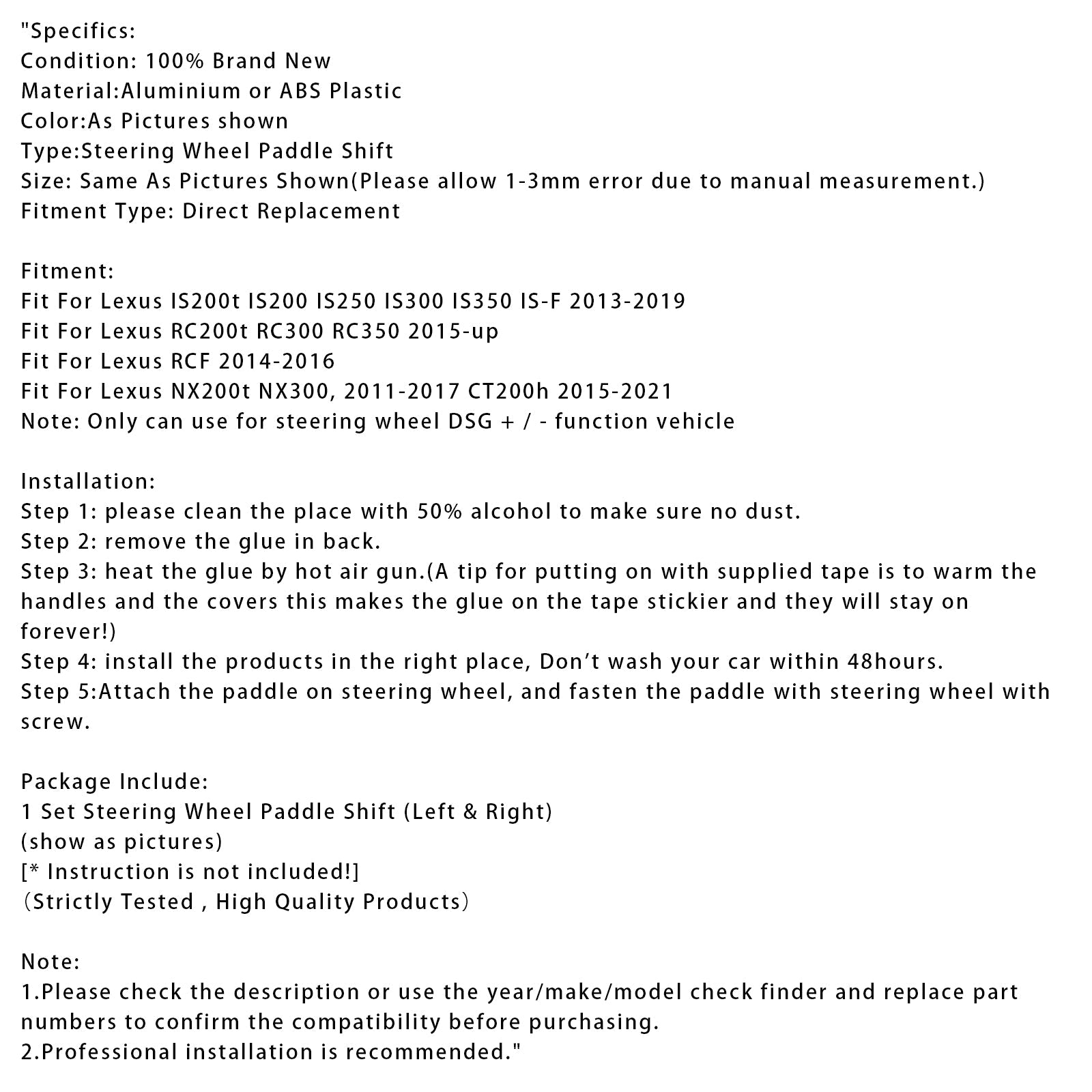 Steering Wheel Paddle Shifter Extensions For Lexus IS RC RCF NX