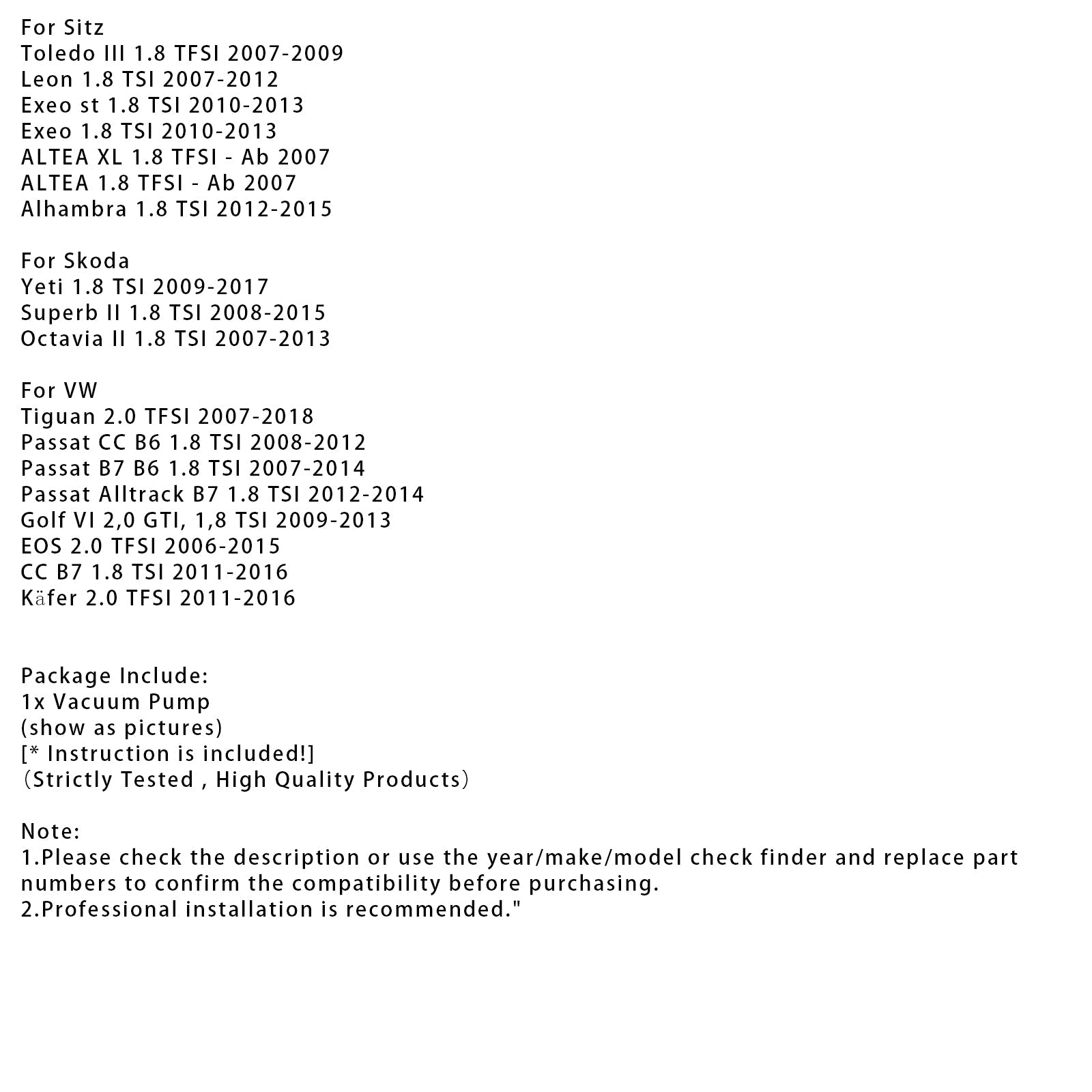 2008-2015 SkodaSuperb II 1.8 TSI Vacuum Pump 06J145100N 7.24807.28.0 Generic