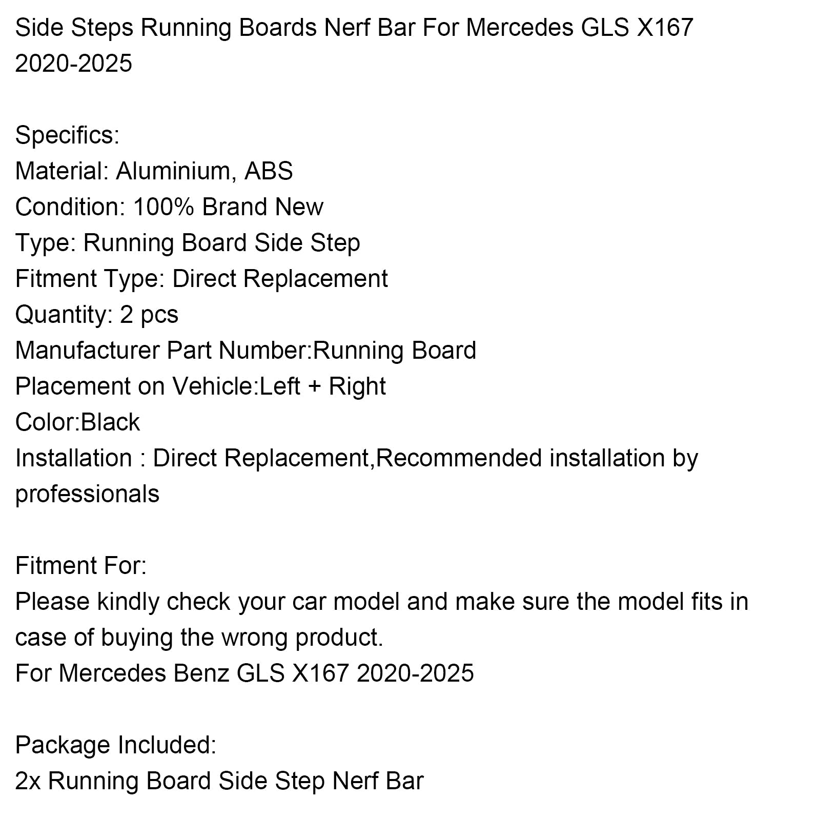 2020-2025 Mercedes GLS X167 Side Steps Running Boards Nerf Bar For Left + Right Running Board Side Step