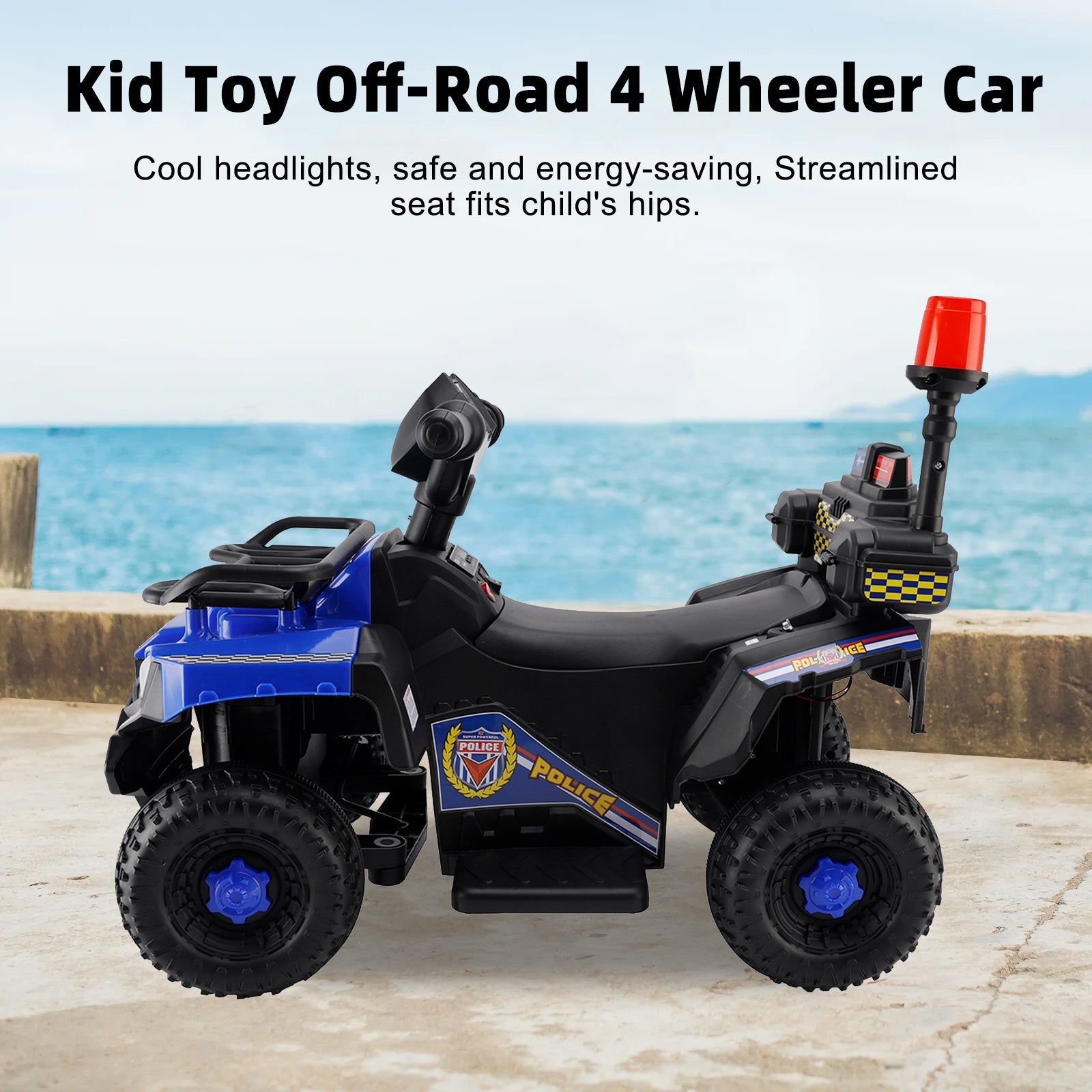 Dual Electric 6V Ride On Atv Police Car For Kid Toy Off-Road 4 Wheeler Car