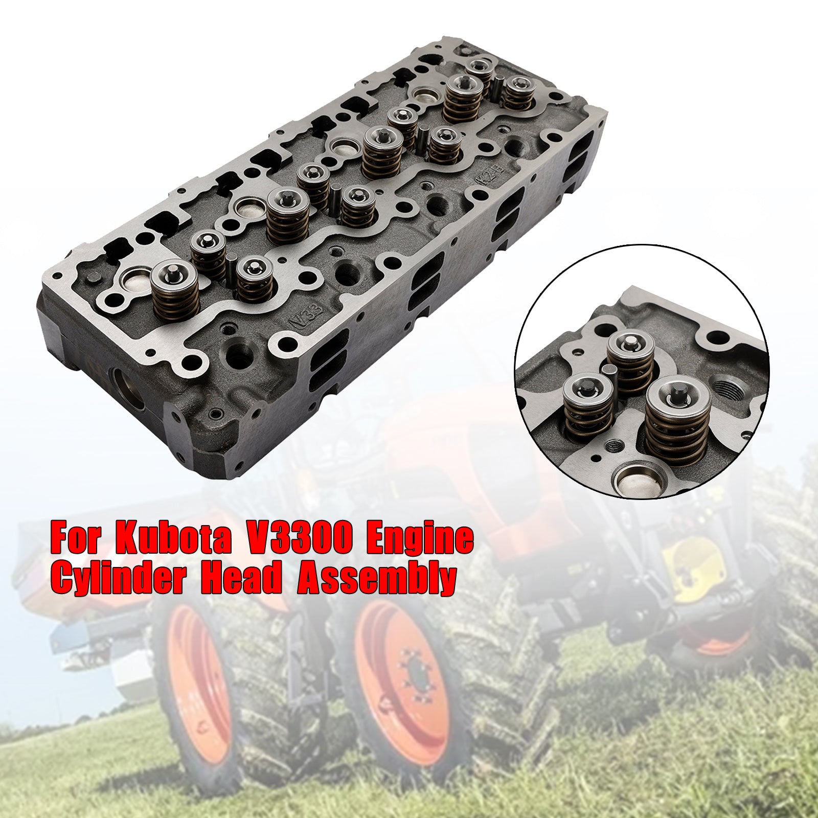 For Kubota V3300 V3300-DI Complete Cylinder Head With Valve Engine 12Valve