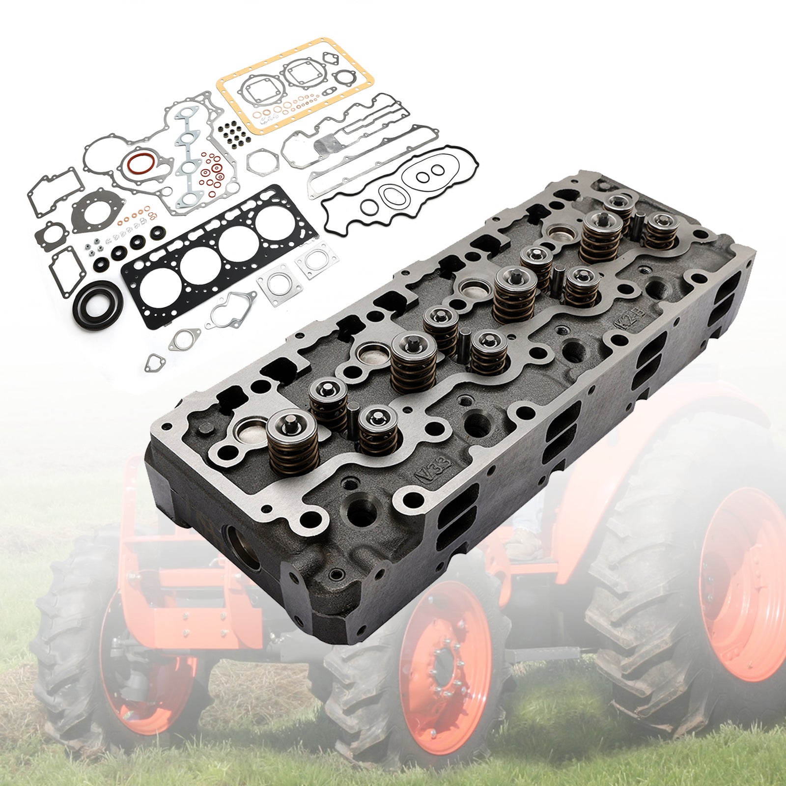 Complete Cylinder Head W/ Valve+Gasket For Kubota V3300 V3300-DI Engine 12V
