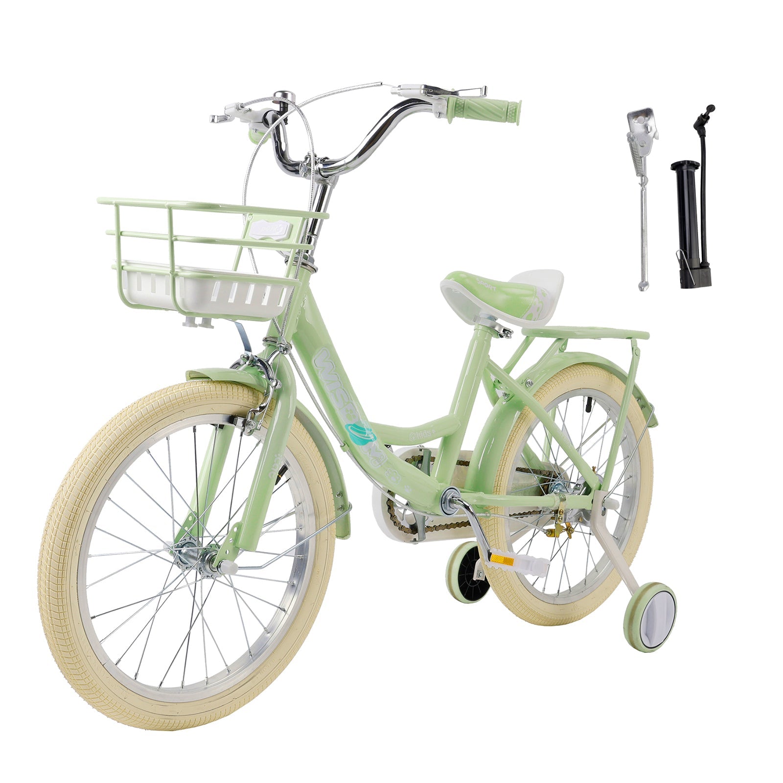 16" Child Bicycle Girls Bike with auxiliary wheels & Rack & Basket Green