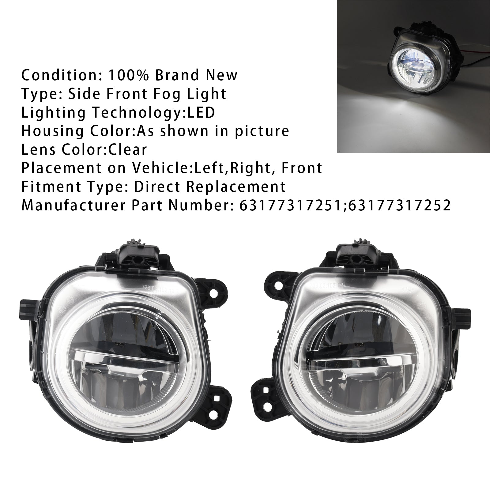 Pair LED Front Fog Lights For BMW X3 F25 X4 F26 X5 F15 X6 F16 63177317252