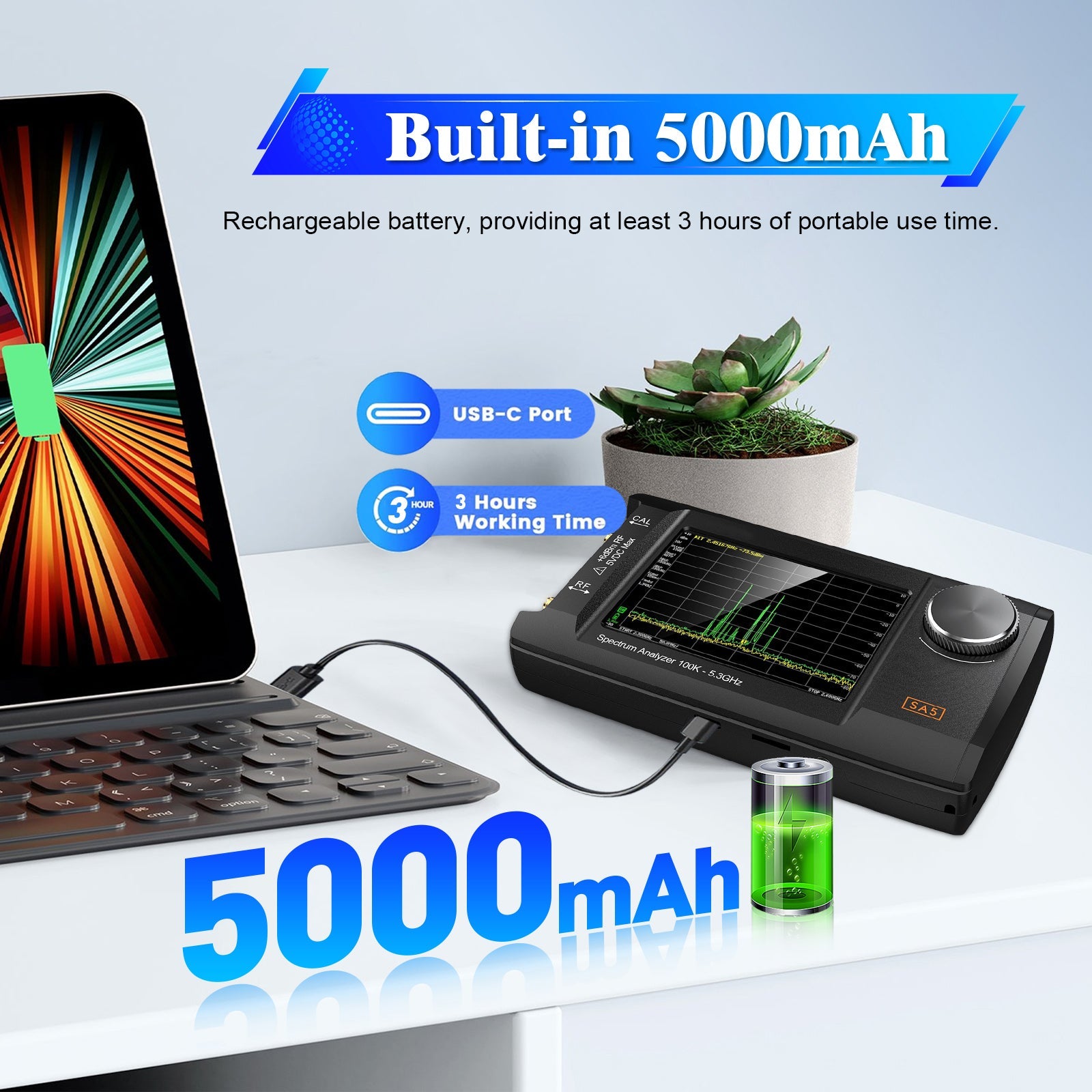 4" IPS LCD SA5 Multifunctionl Spectrum Analyzer 100k-5.3GHz Signal Generator