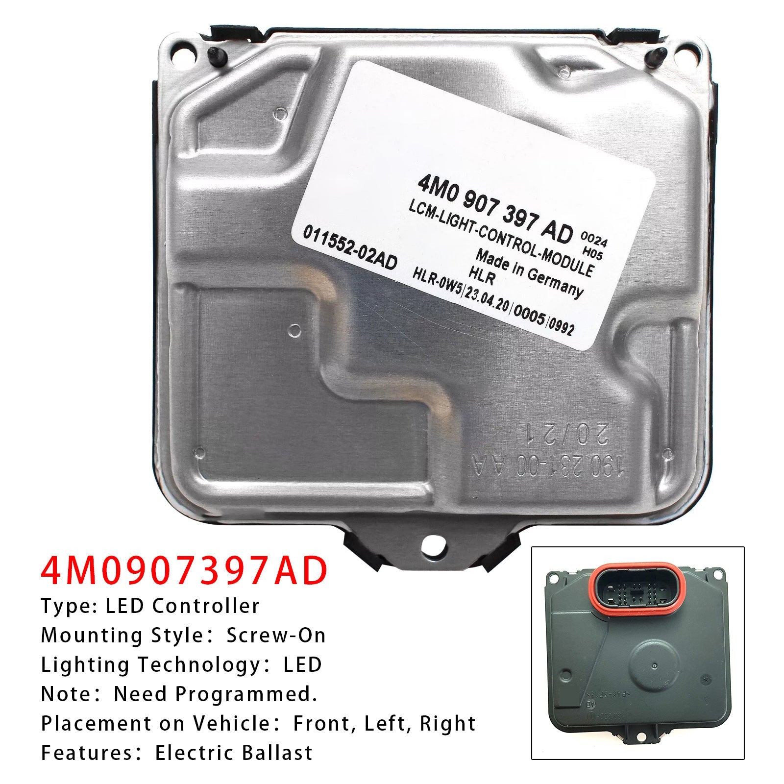 2016-2024 Audi A4/S4/Avantquattro LED Headlight PR:8IT+8G4+GPO LED Light Control Module 4M0907397AD LCM Matrix