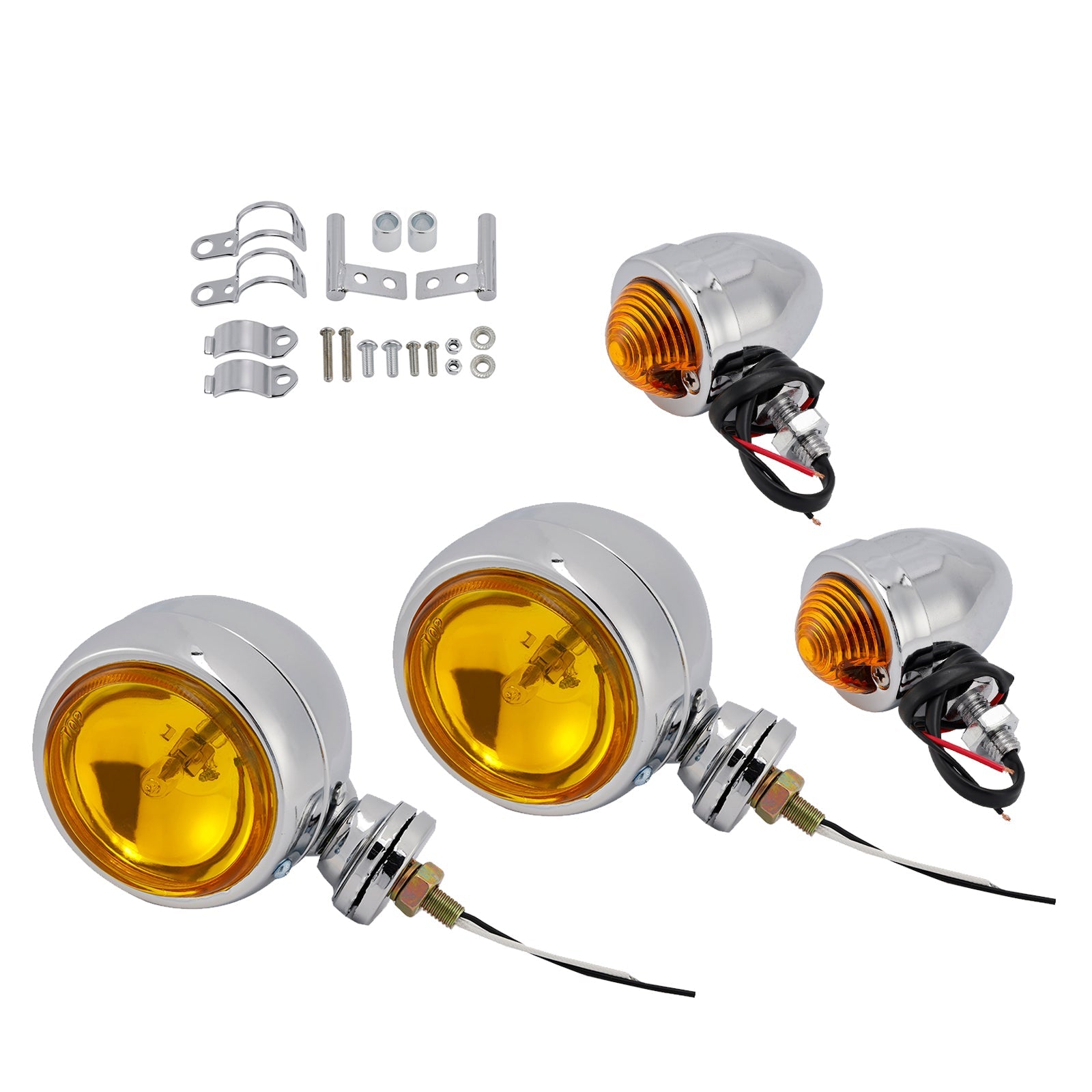 Motorcycle Beam Headlight Fog Lamp Custom Chrome #D20 For Racer Bobber Chopper