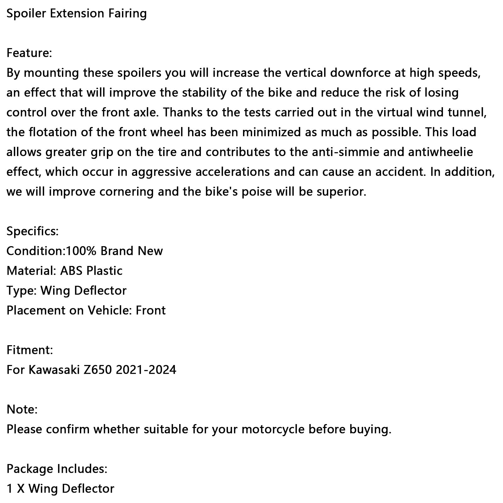 2021-2024 Kawasaki Z650 Front Downforce Spoiler Extension Fairing Light green