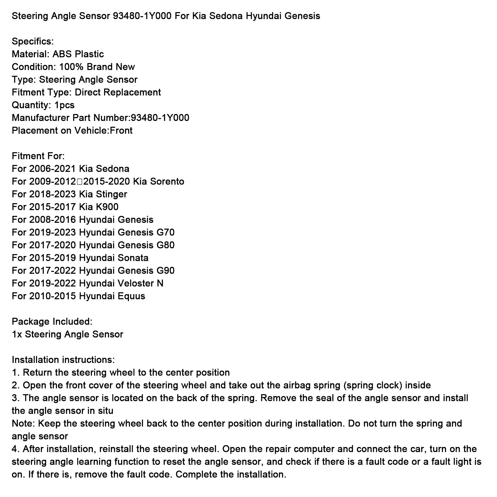 Steering Angle Sensor 93480-1Y000 For Kia Sedona For Hyundai Genesis