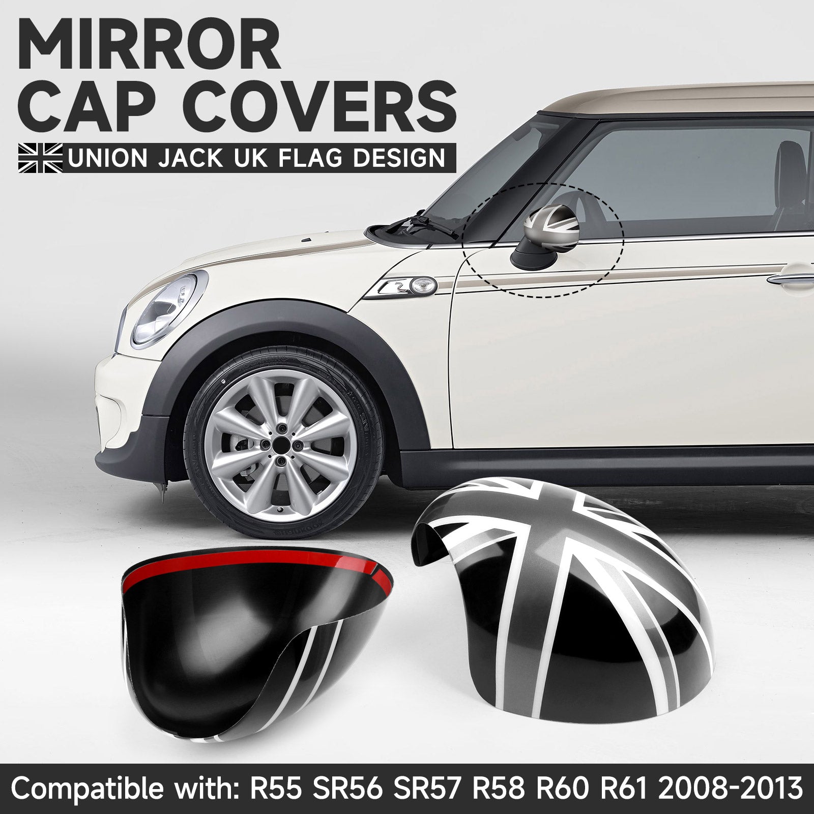 2 x Union Jack WING Mirror Covers Fit for MINI Cooper R55 R56 R60 Power Fold Mirror Generic CA Market