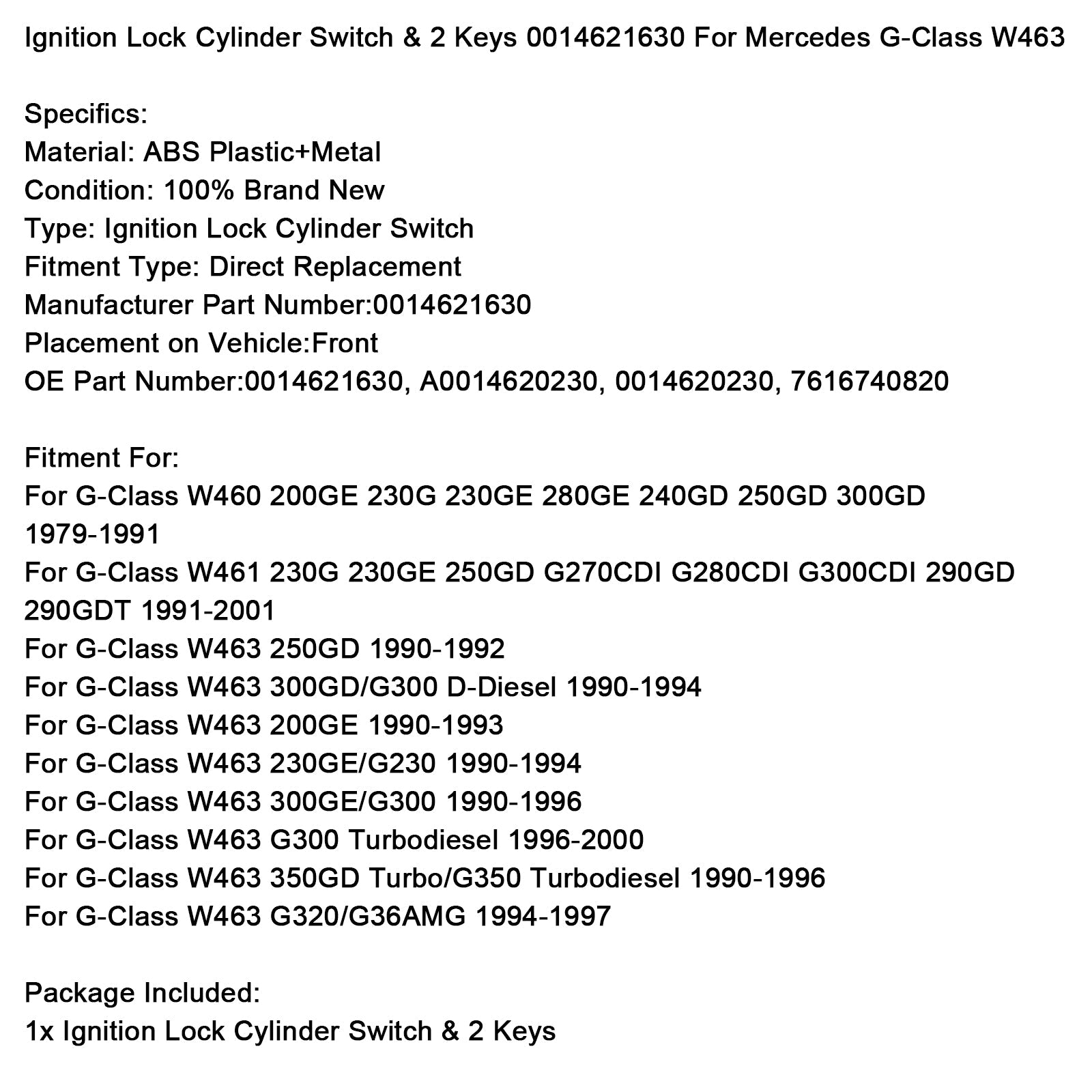 Ignition Lock Cylinder Switch & 2 Keys 0014621630 For Mercedes G-Class W463