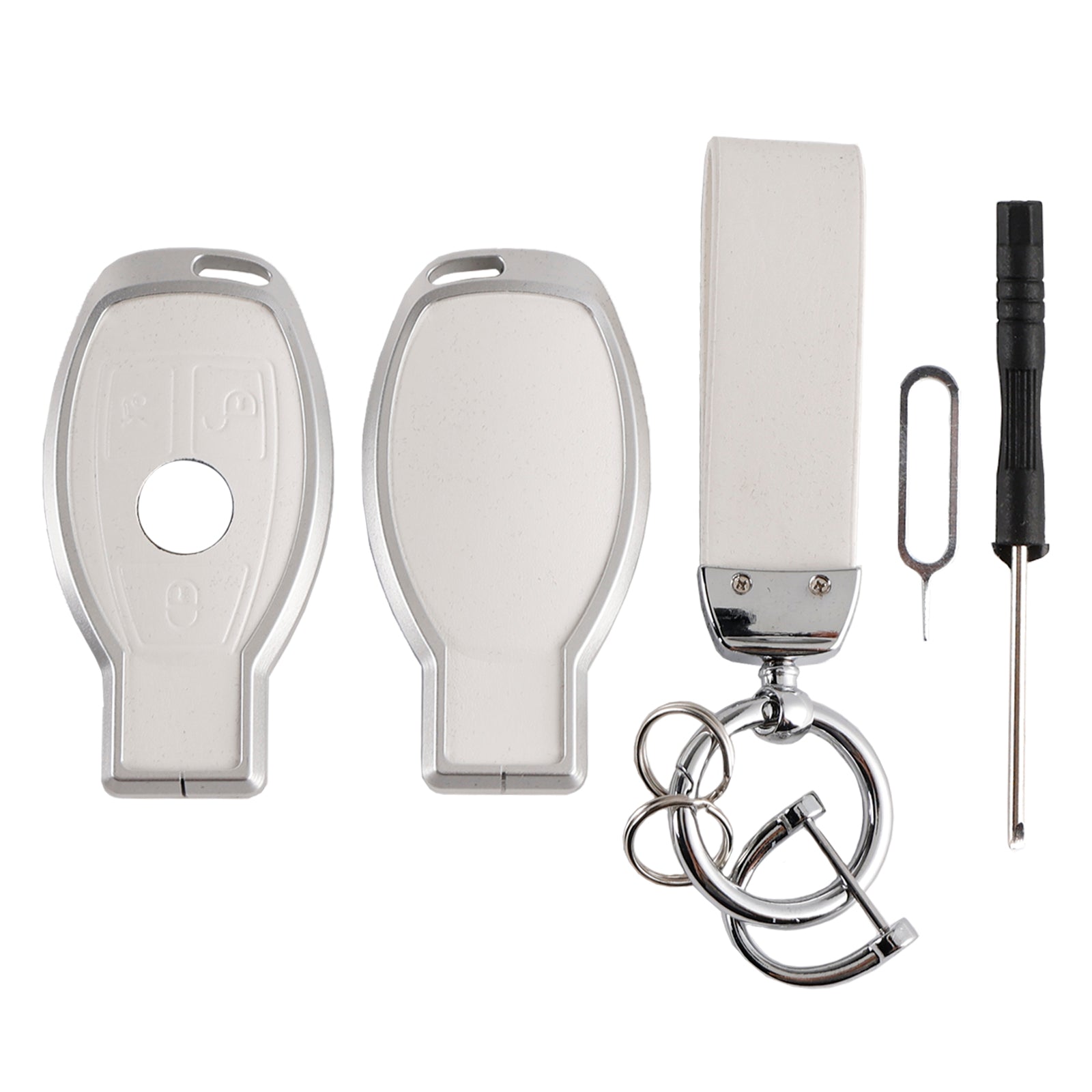 Benz GLC GLK CLS Leather Alloy Aluminum TPU Car Key White Case Cover