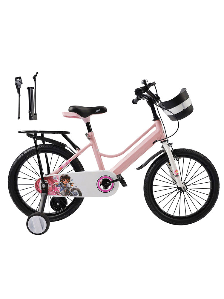 18" Kids Bike for Boys and Girls with auxiliary wheels & Rack Pink