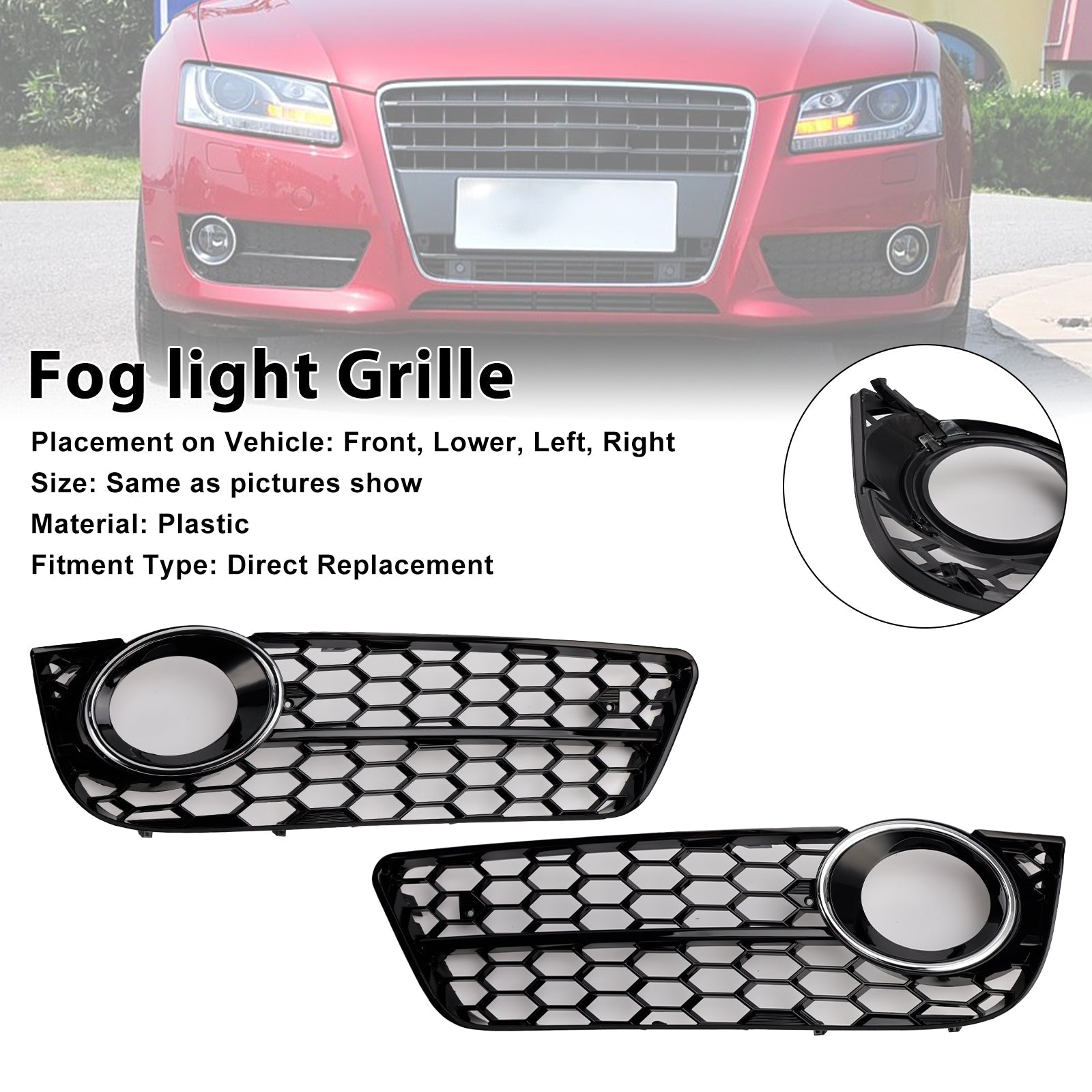 2007-2011 Audi A5 2PCS Honeycomb Front Fog Lamp Cover Grille Grill 1522024