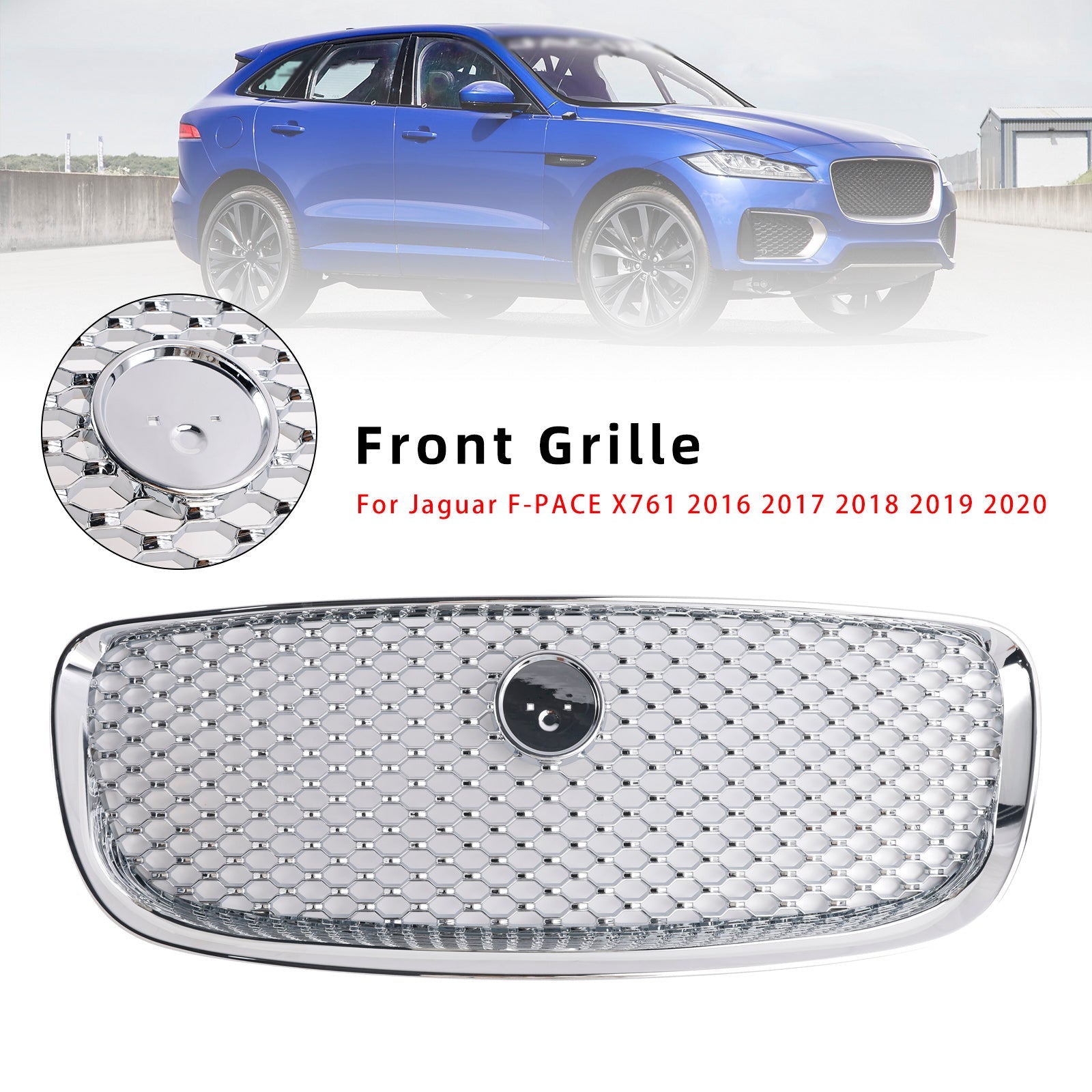 Chrome Front Bumper Grill Grille Fit JAGUAR F-PACE X761 2016-2020