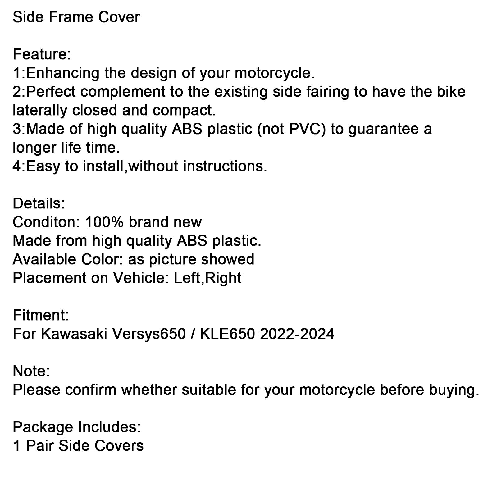 Side Frame Panel Guard Fairings Cover For Kawasaki Versys 650 KLE650 2022-2024