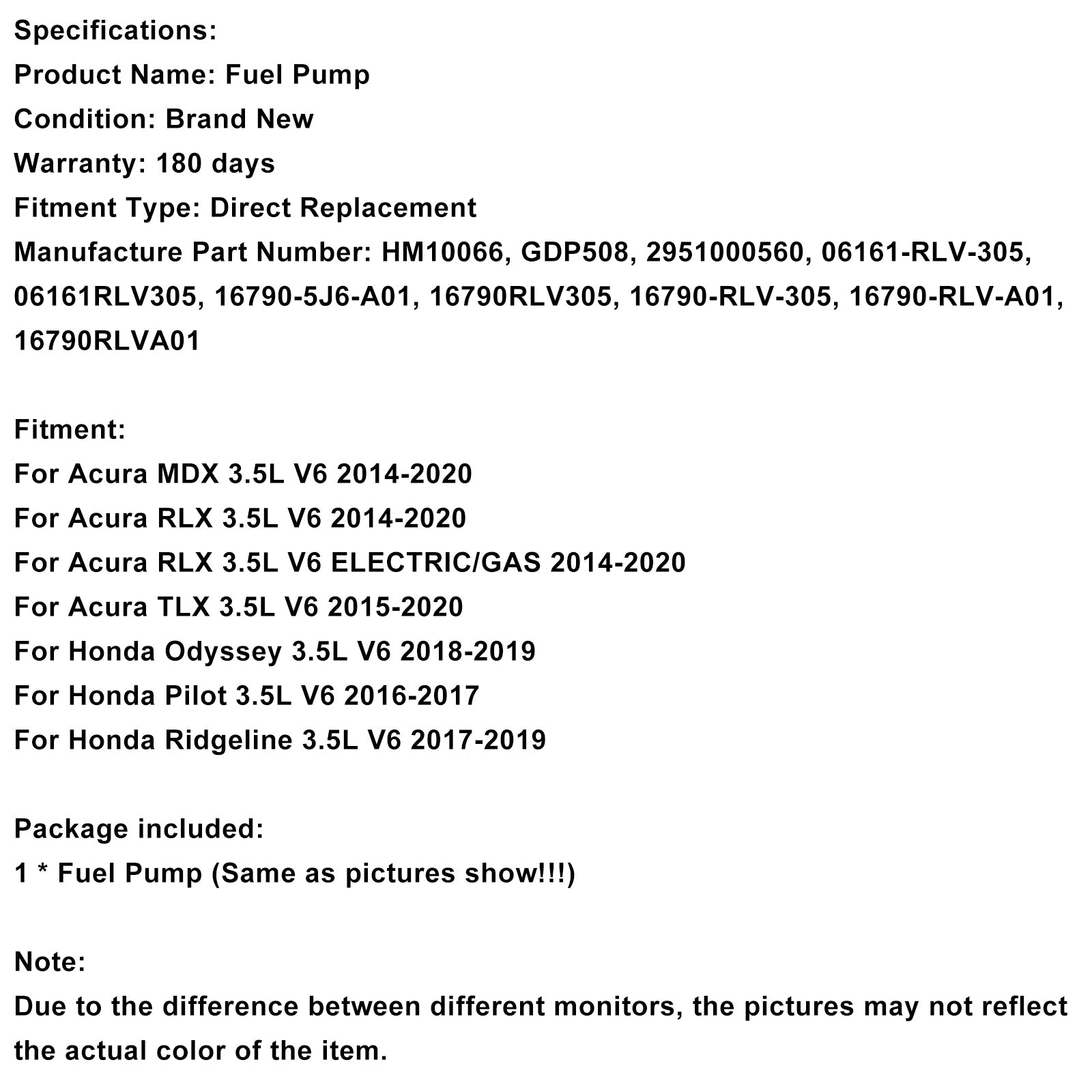 High Pressure Fuel Pump 16790-5J6-A01 Fit Acura MDX 3.5L Fit Odyssey