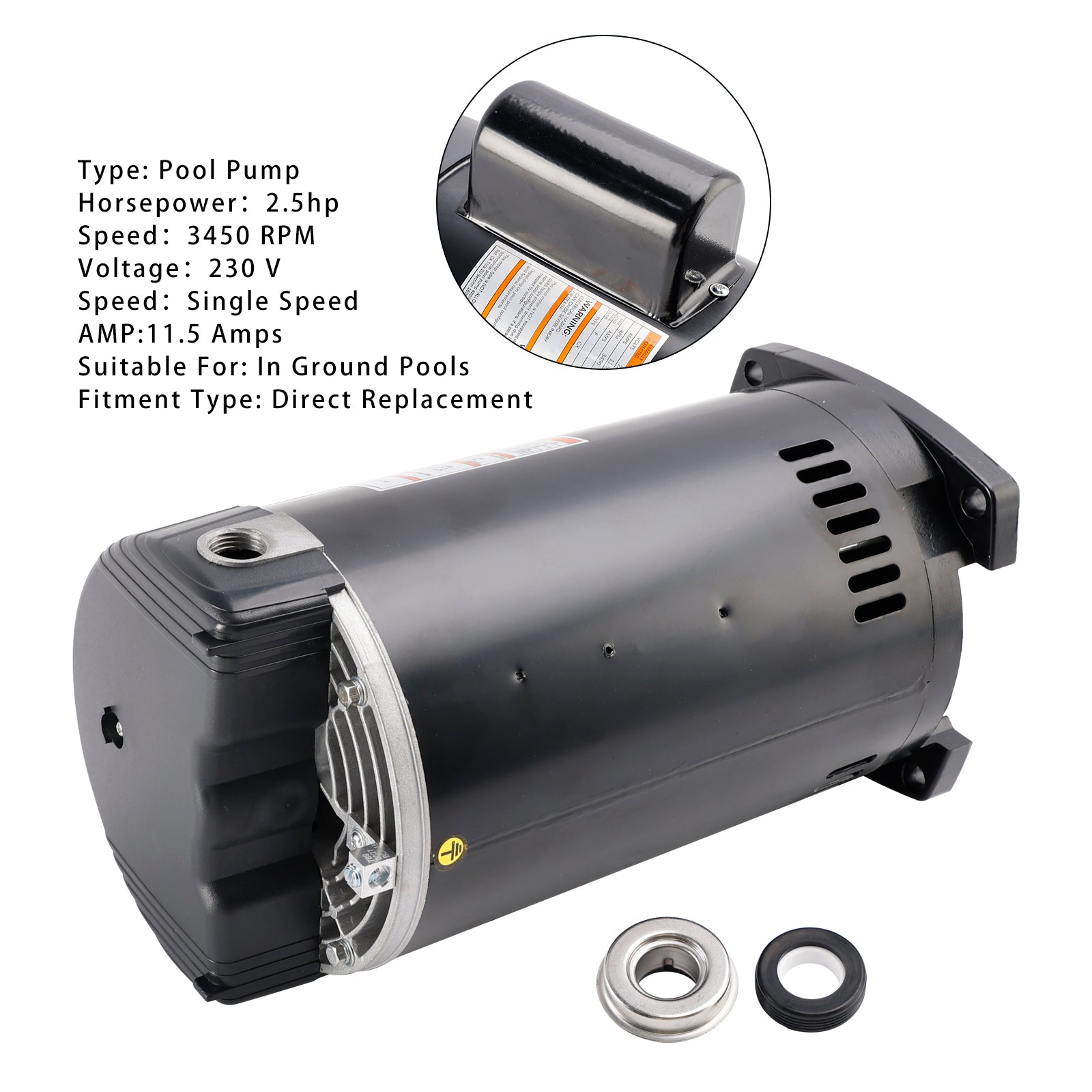 B2840 B840 2.5HP 230V Pool Pump Motor 56Y Frame Square Flange