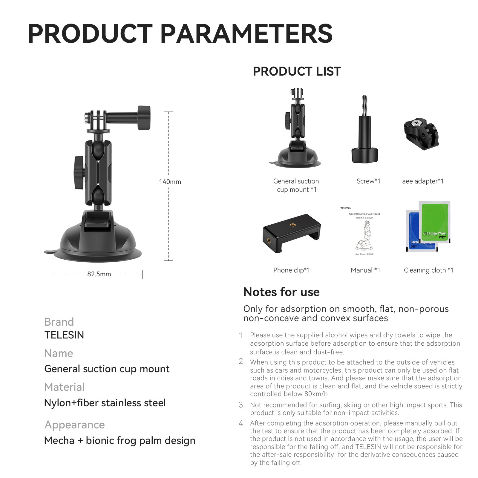 Universal Lightweight Strong Suction Cup Bracket For Dji Gopro13/Insta 360 Go3