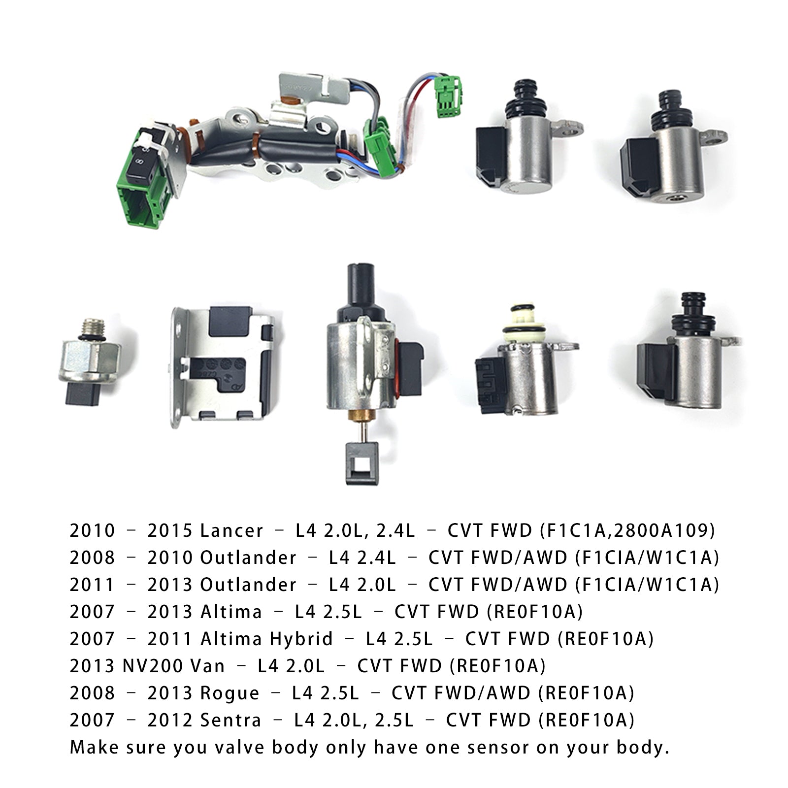 2008-2010 Outlander L4 2.4L CVT FWD/AWD (F1CIA/W1C1A) CVT Transmission Solenoid Valve Kit JF011 One Senor