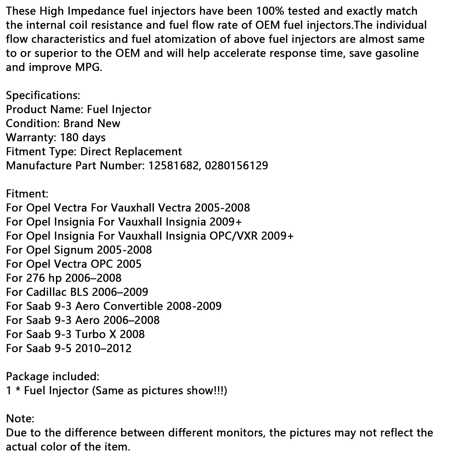 1PCS 연료 인젝터 0280156129 FIT VAUXHALL VECTRA FIT SAAB 9-3 2.8L 12581682
