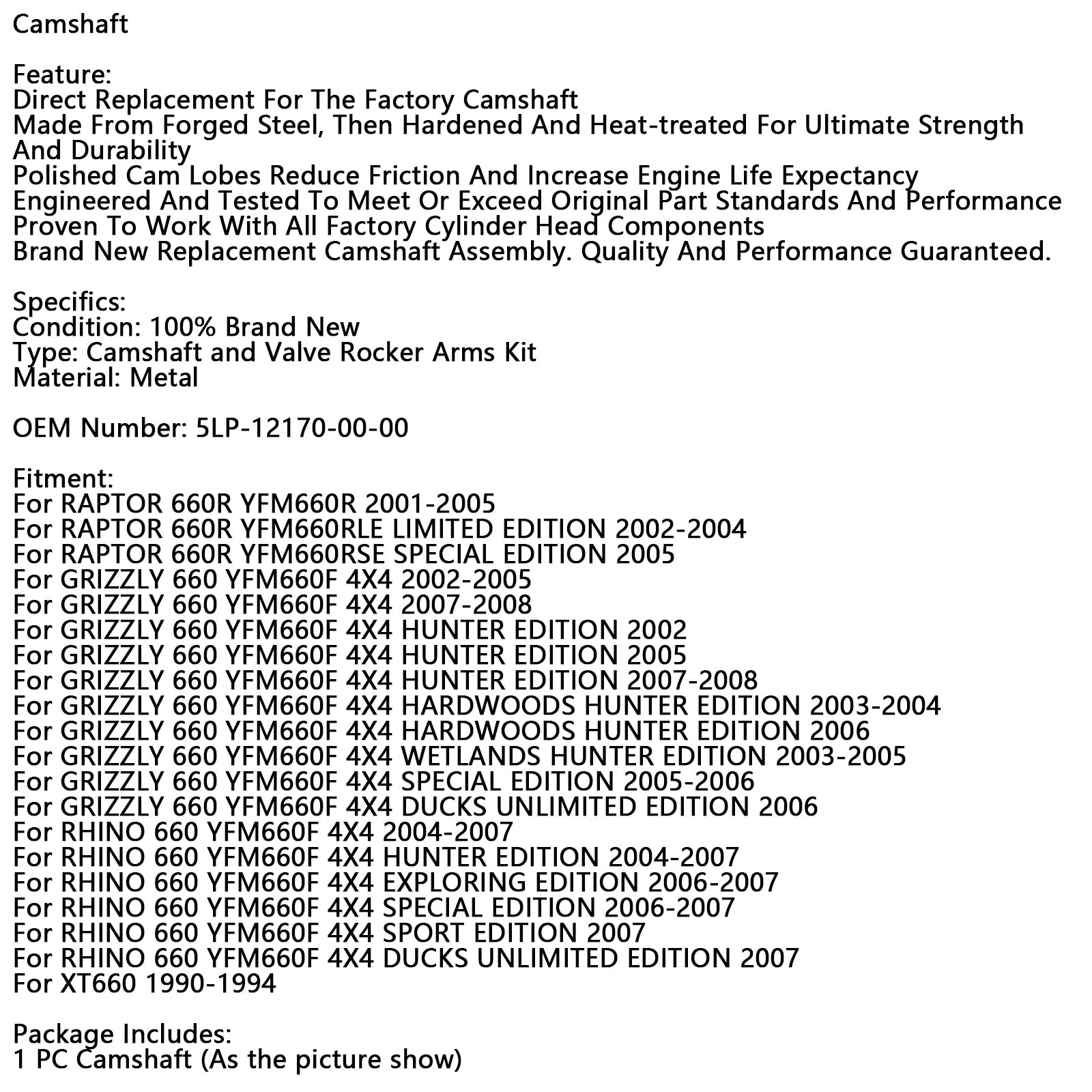 5LP-12170-00-00 Camshaft Rocker Arm For Yamaha Raptor 660R YFM660R YFM 660 XT 660