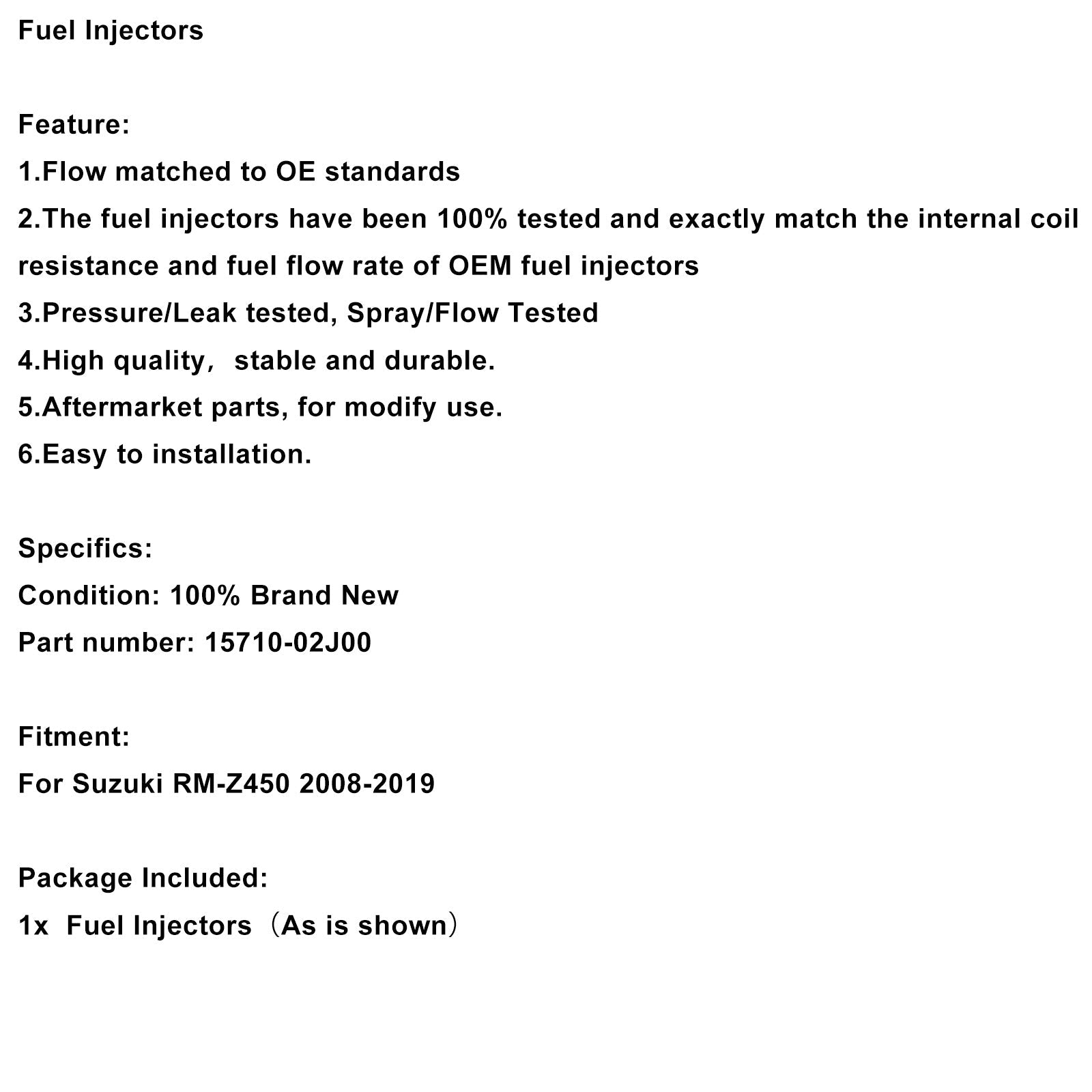 2008-2019 Suzuki RM-Z450 Fuel Injectors 15710-02J00