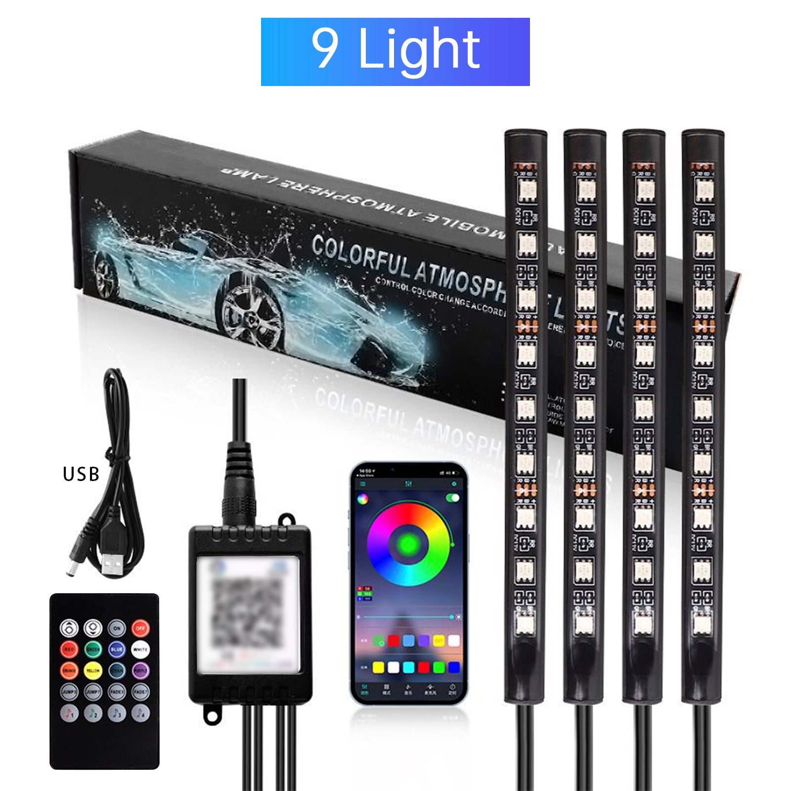 Car Interior Footwell Atmosphere RGB LED Strip Lights With Remote+ APP Control