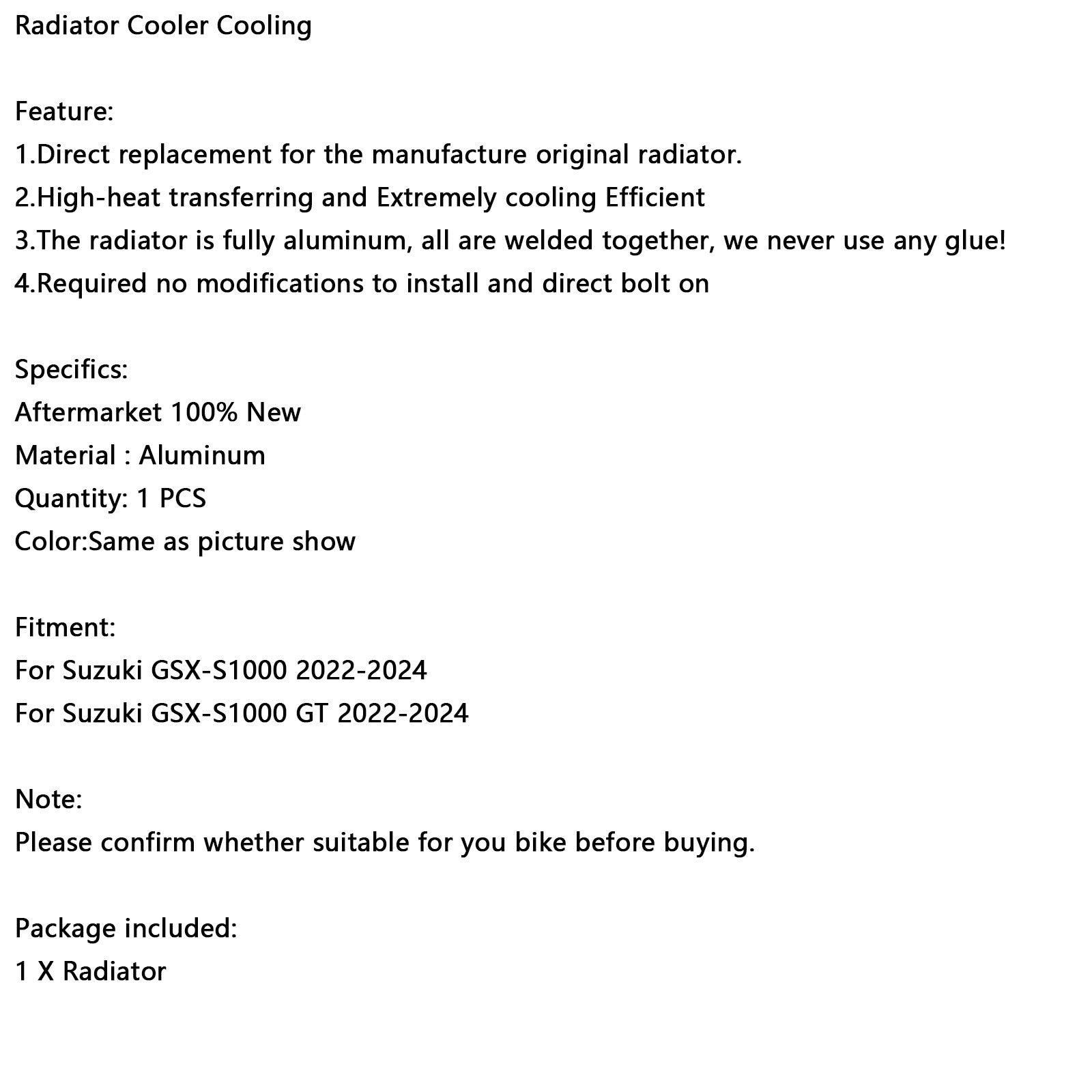 2022-2024 Suzuki GSX-S1000 / GT Radiator Cooling Engine Cooler