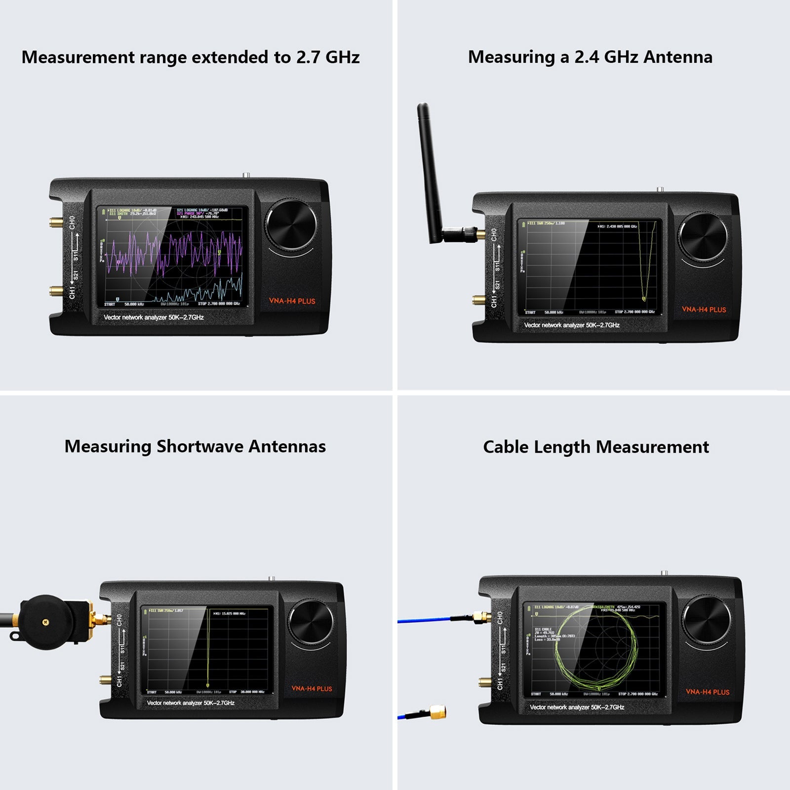 4Inch Upgraded NanoVNA Plus 50kHz-2.7GHz Handheld Vector Network Analyzer
