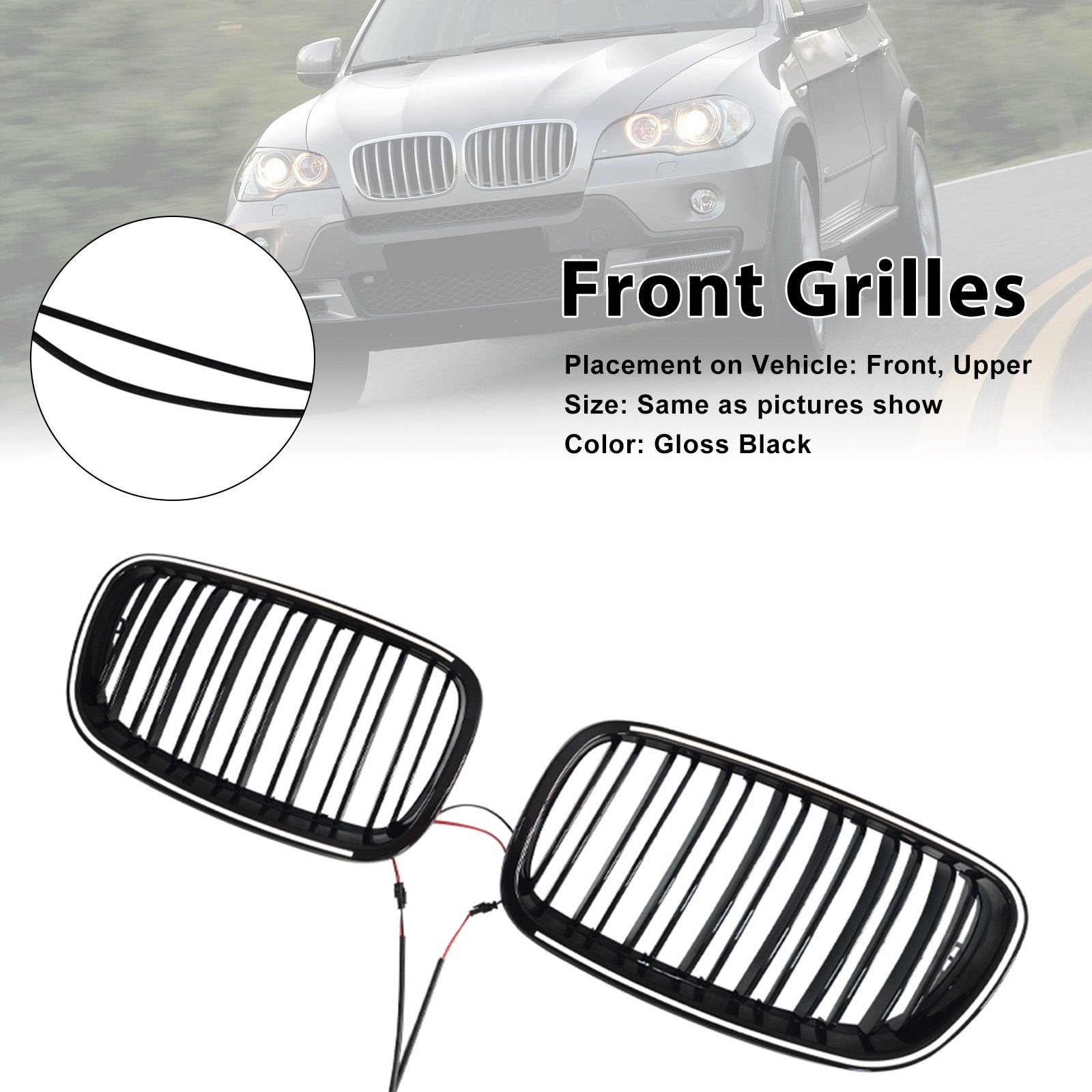 2008-2011 For BMW X6 Hybrid E72 Gloss Black Front Bumper Kidney Grill Grille 51137157687 51137157688