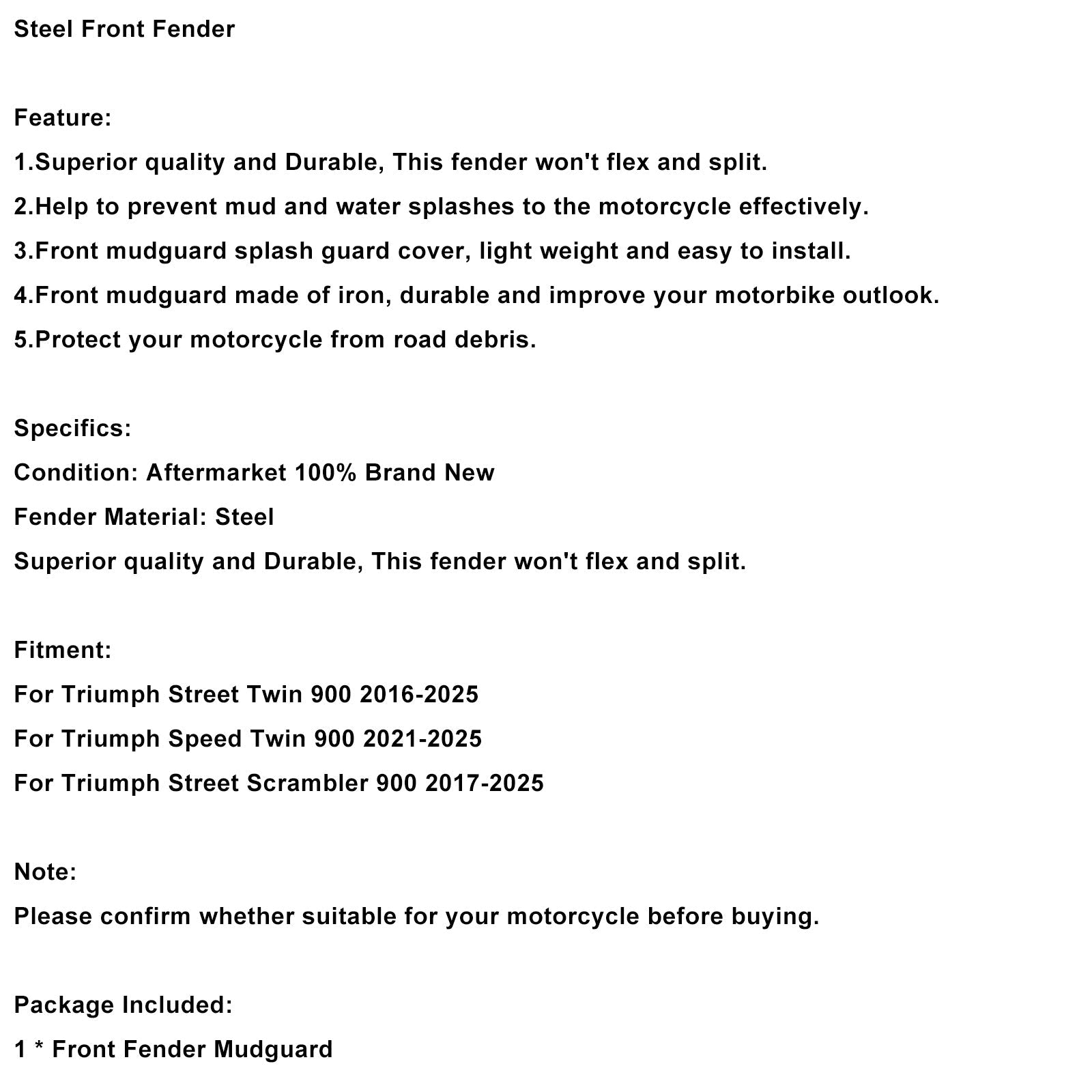 Steel Front Fender Mudguard For Street Scrambler 900 Speed Twin 900