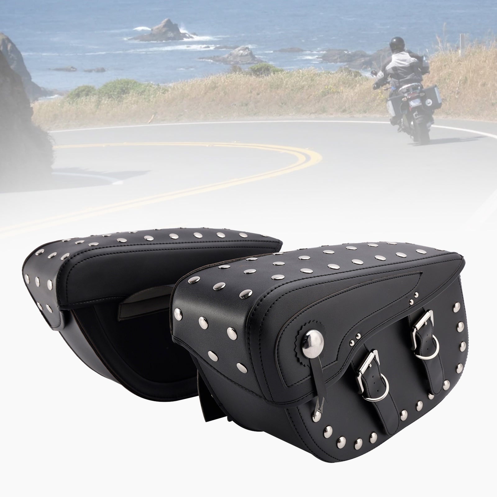Universal Saddlebag Side Storage Tail Bag Pu Luggage Black 80L For Motorcycle