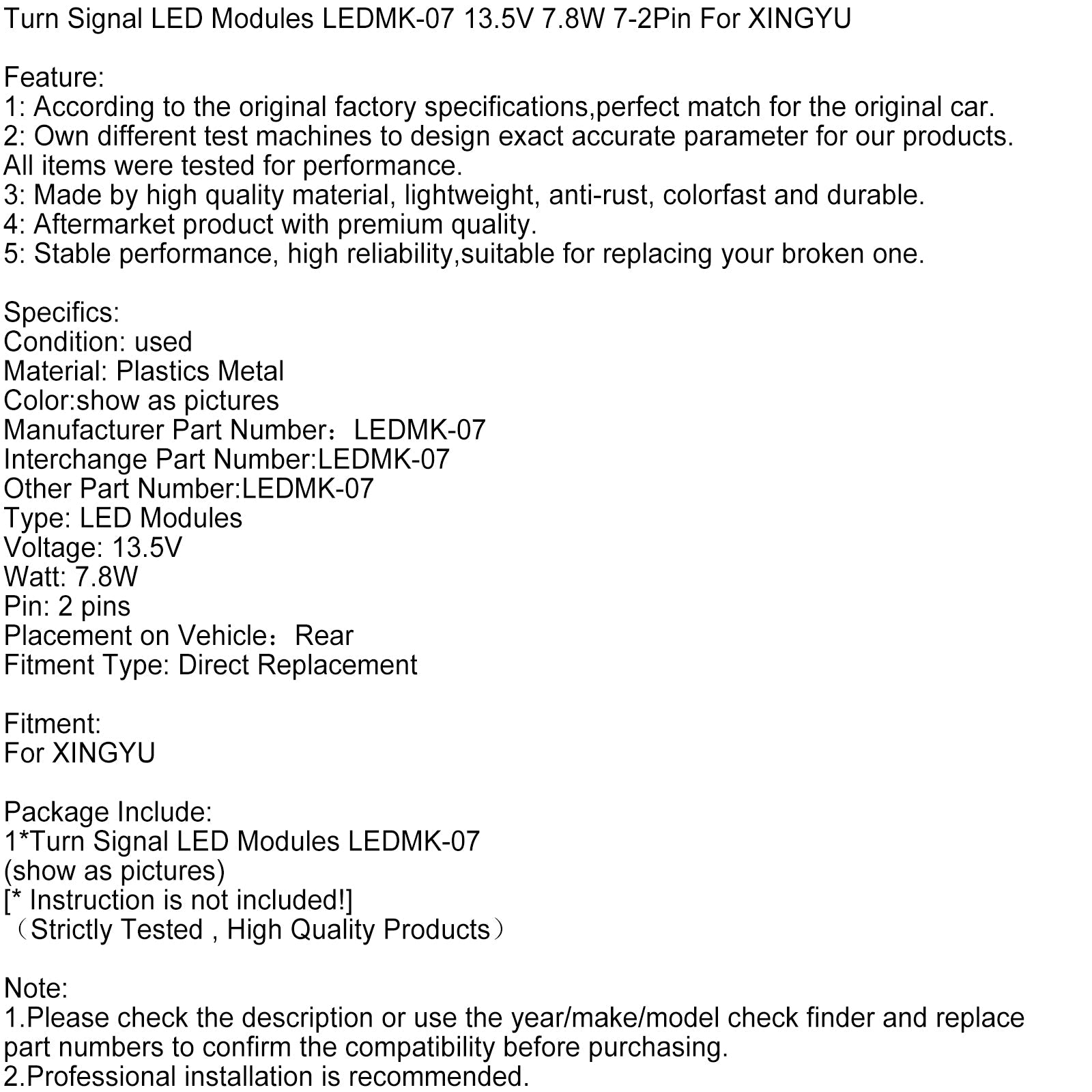 Turn Signal LED Modules LEDMK-07 13.5V 7.8W 7-2Pin For XINGYU