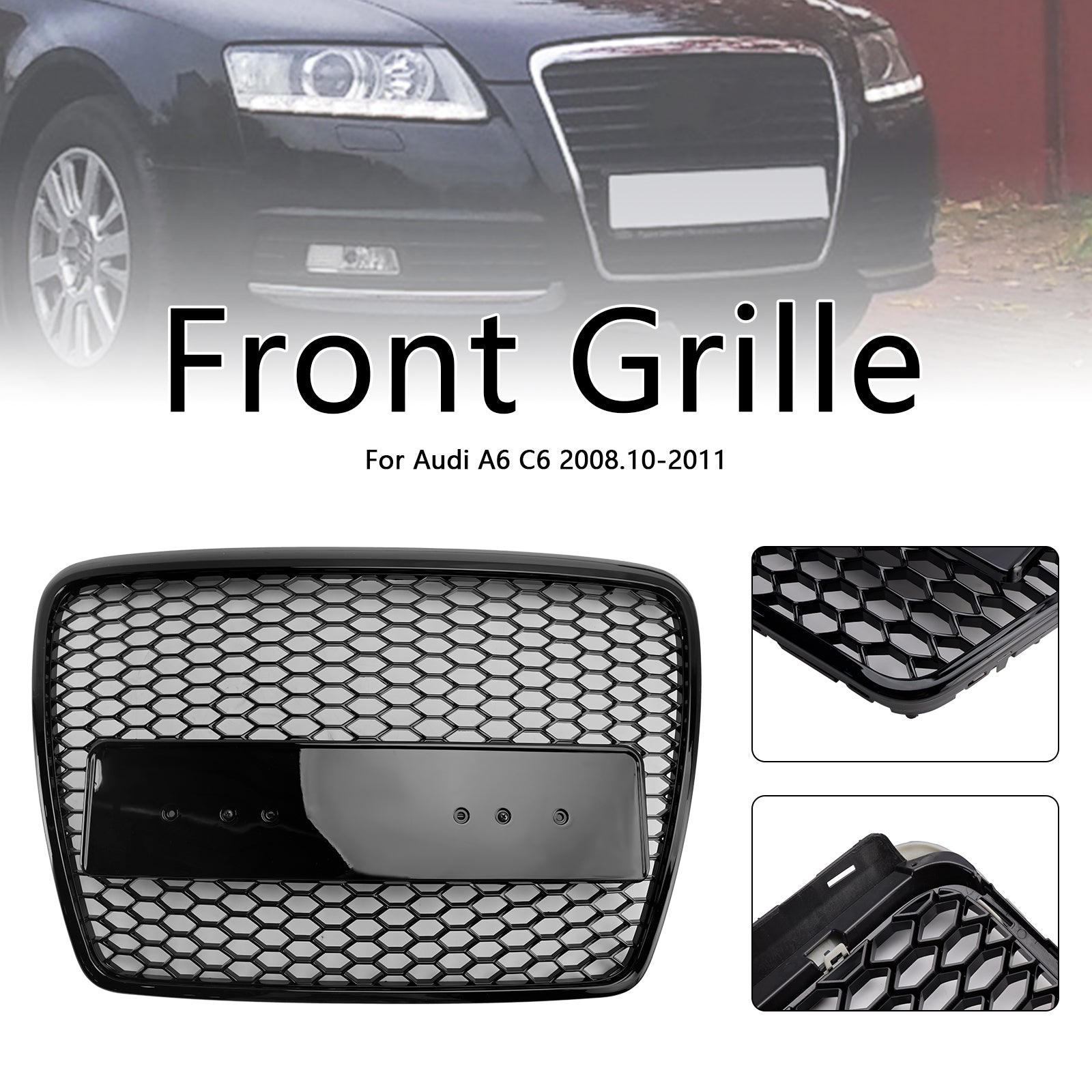 Black Front Honeycomb Bumper Grill Grille Fit Audi A6 C6 2008-2011 Facelift