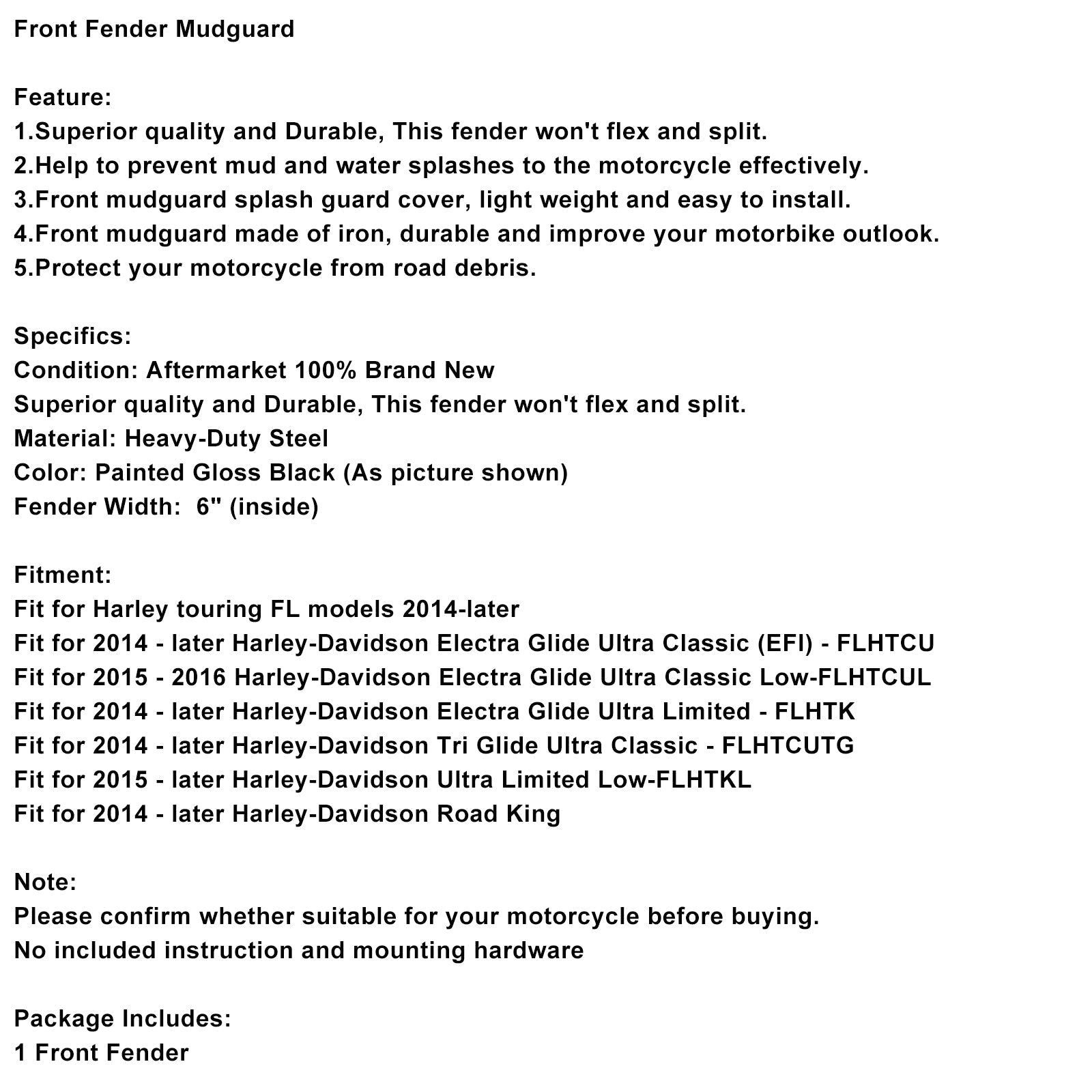 2014+ Harley-Davidson Road King Steel Front Fender Mudguard