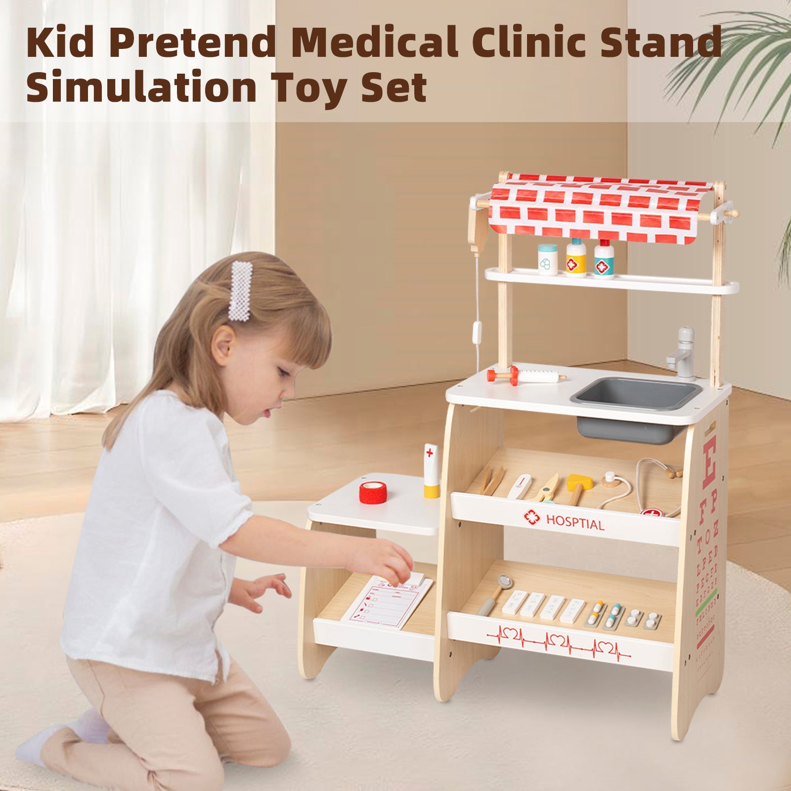 Kid Pretend Medical Clinic Stand Simulation Toy Set With 22 Accessories Ages 3+