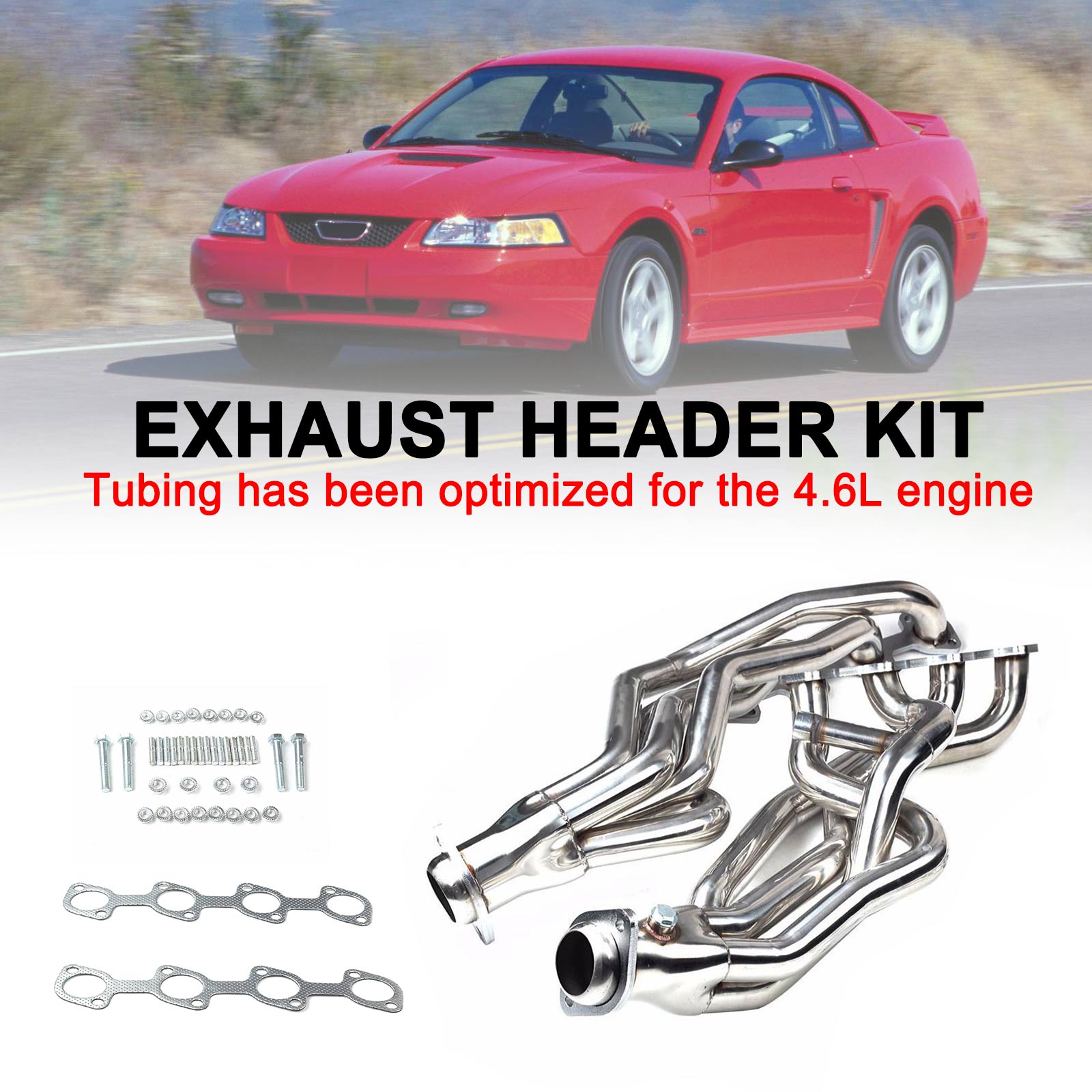Pair Stainless Exhaust Manifold Headers Fit Ford Mustang GT V8 4.6L 1996-2004