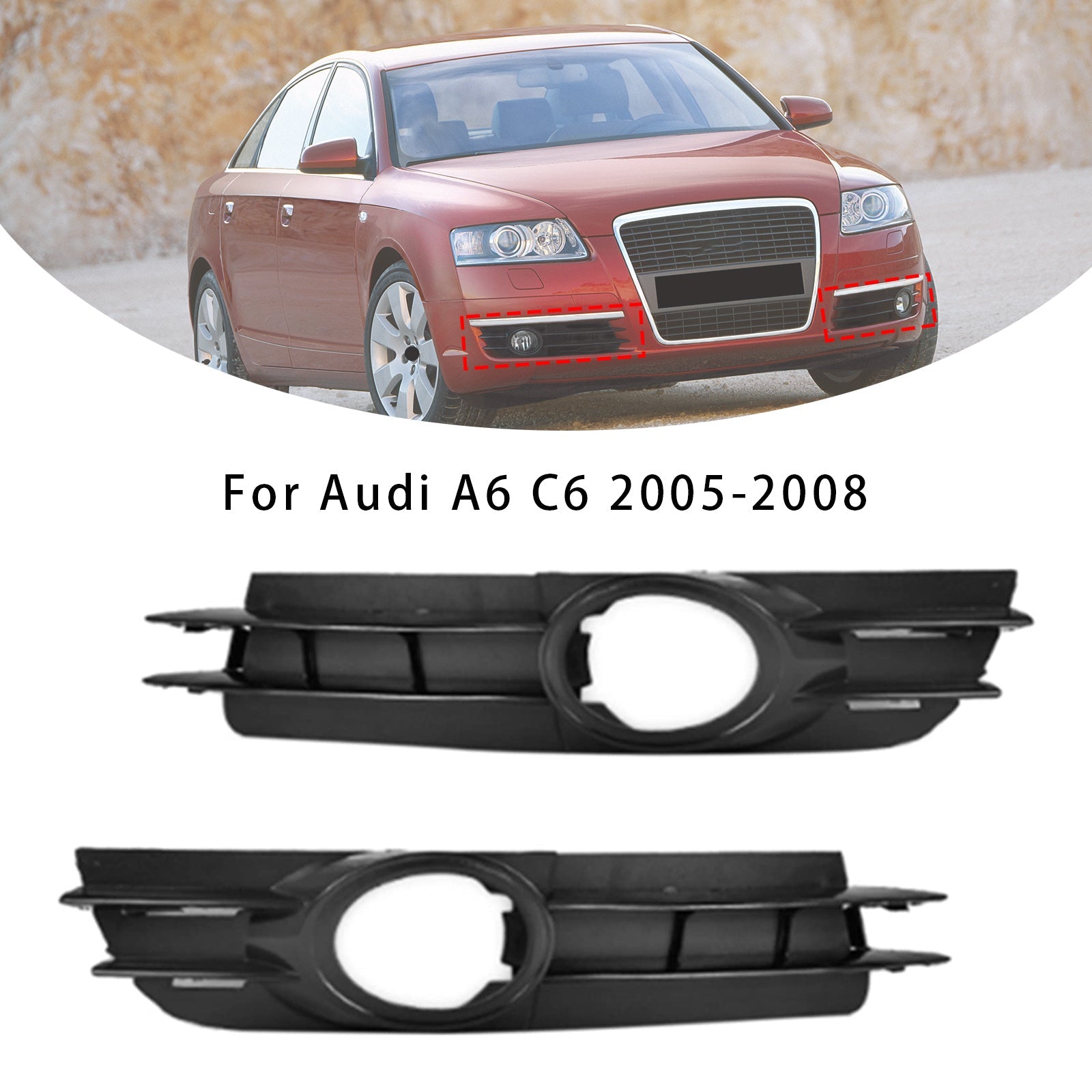 2005-2008 Audi A6 C6 A Pair Of Car Fog Lamp Grilles 4F0807681A 4F0807682A