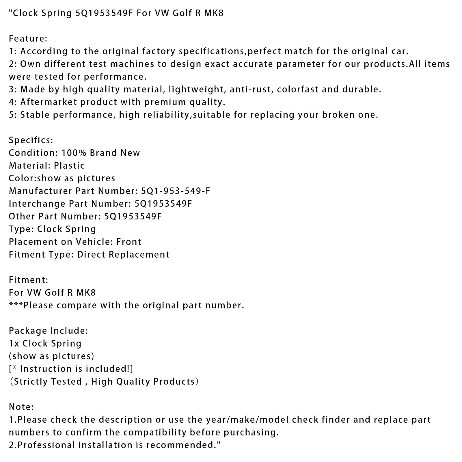 VW Golf R MK8 Clock Spring 5Q1953549F