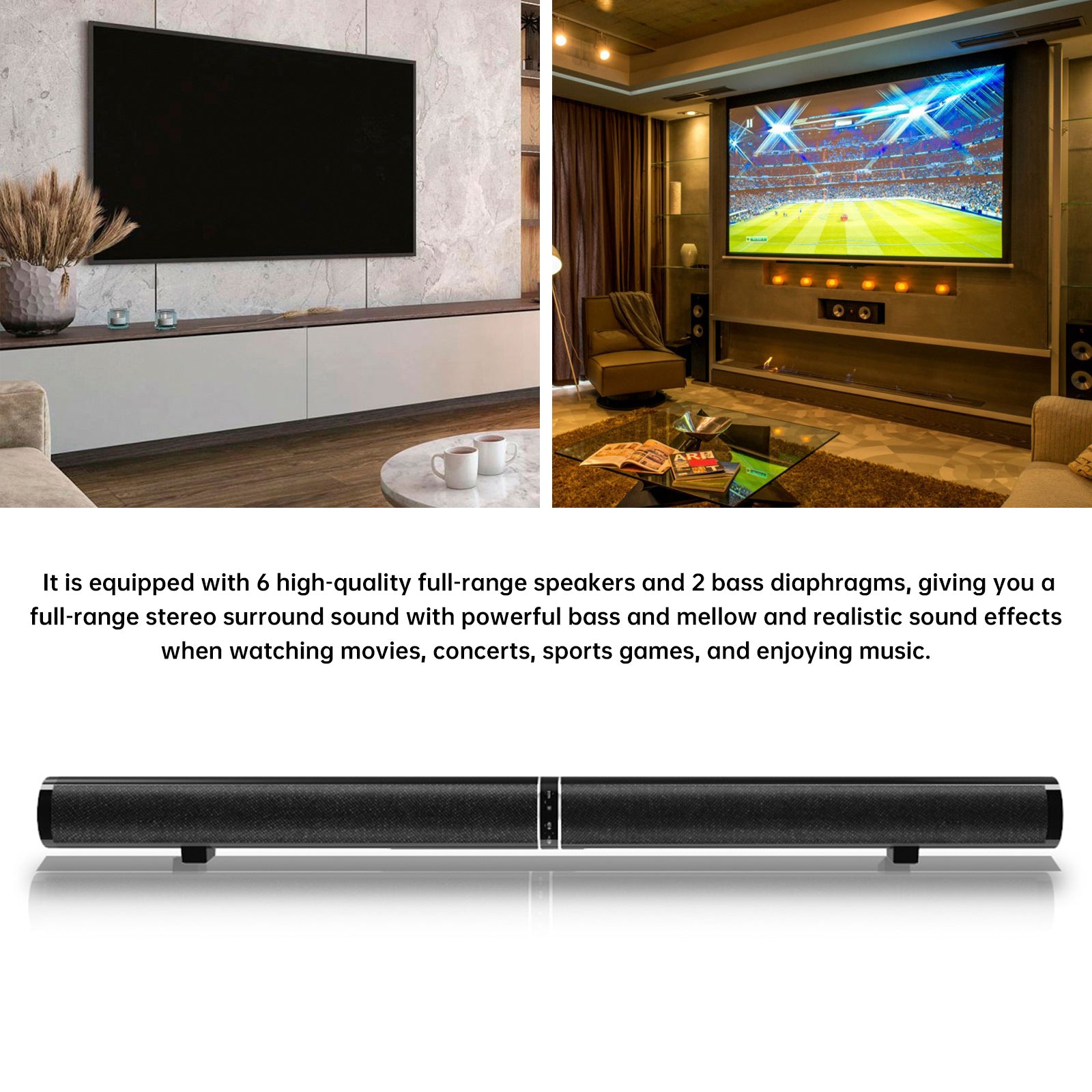 Detachable Surround Sound Bar Wireless Subwoofer 2 Speaker System Home Theater